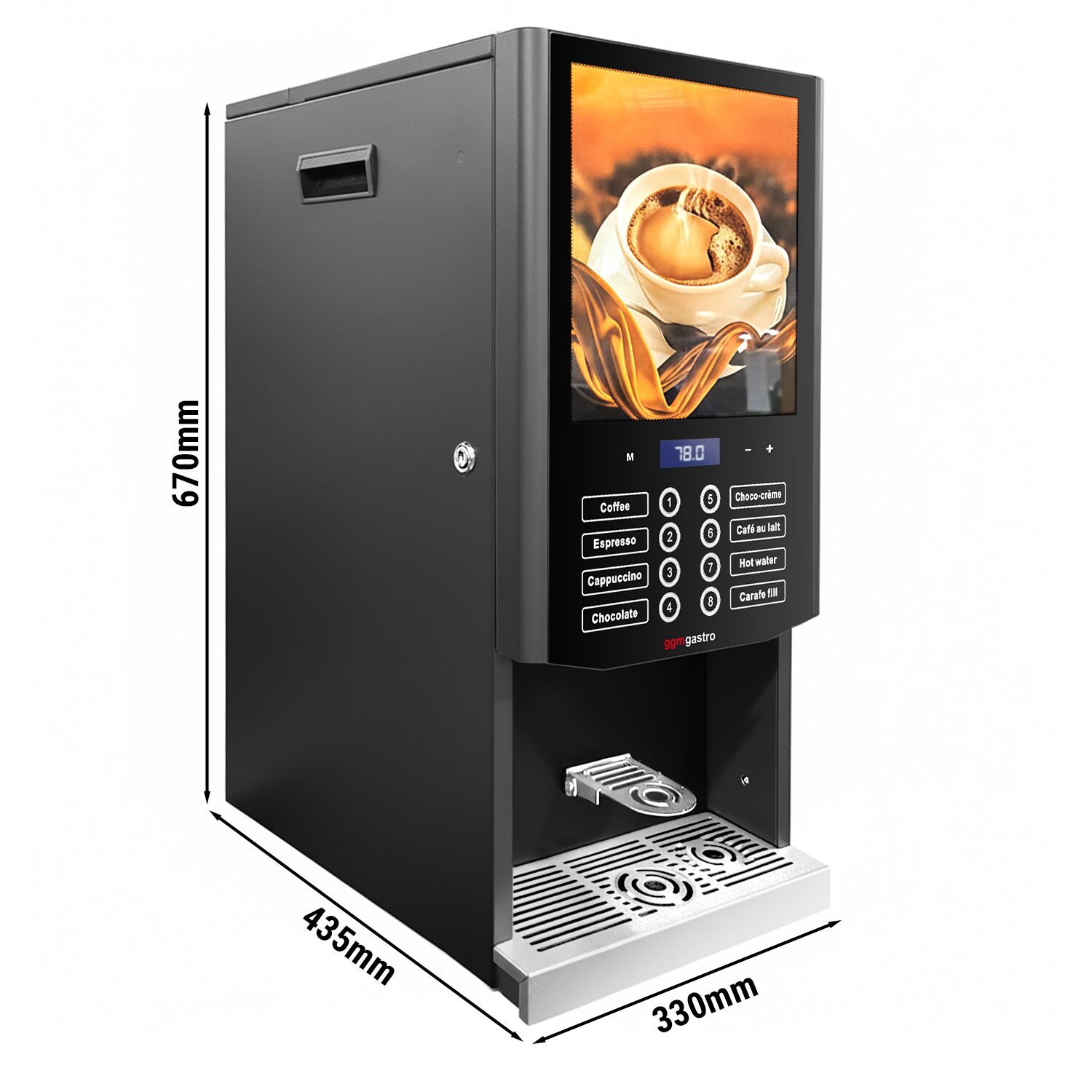 Commercial tabletop instant hot drinks machine, 3 ingredient canisters — 2.5 kW — Touch — Black