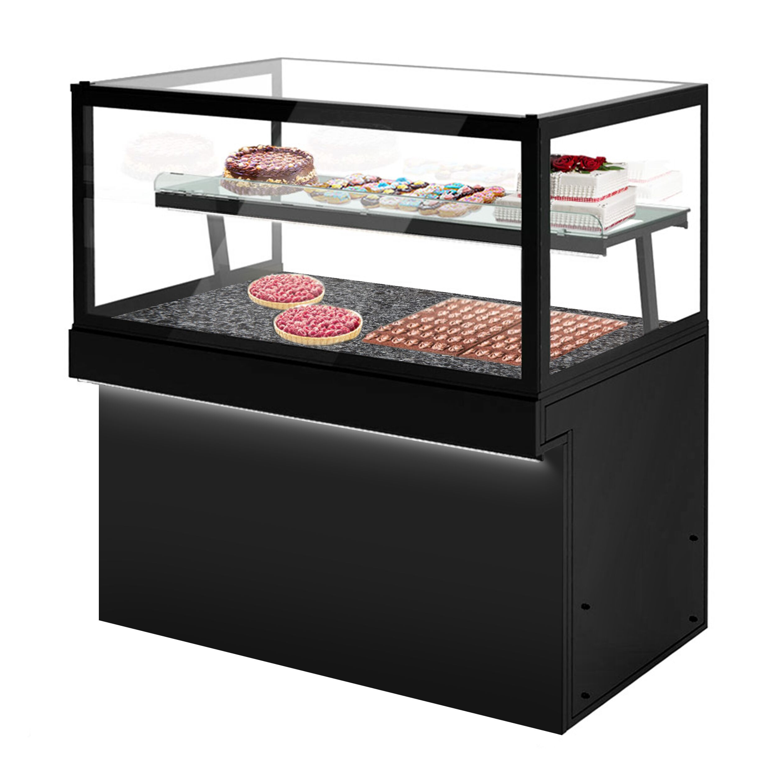 Patisserie Counter TORONTO - 1500x800mm - double glazing - granite worktop - black front - with 2 shelves