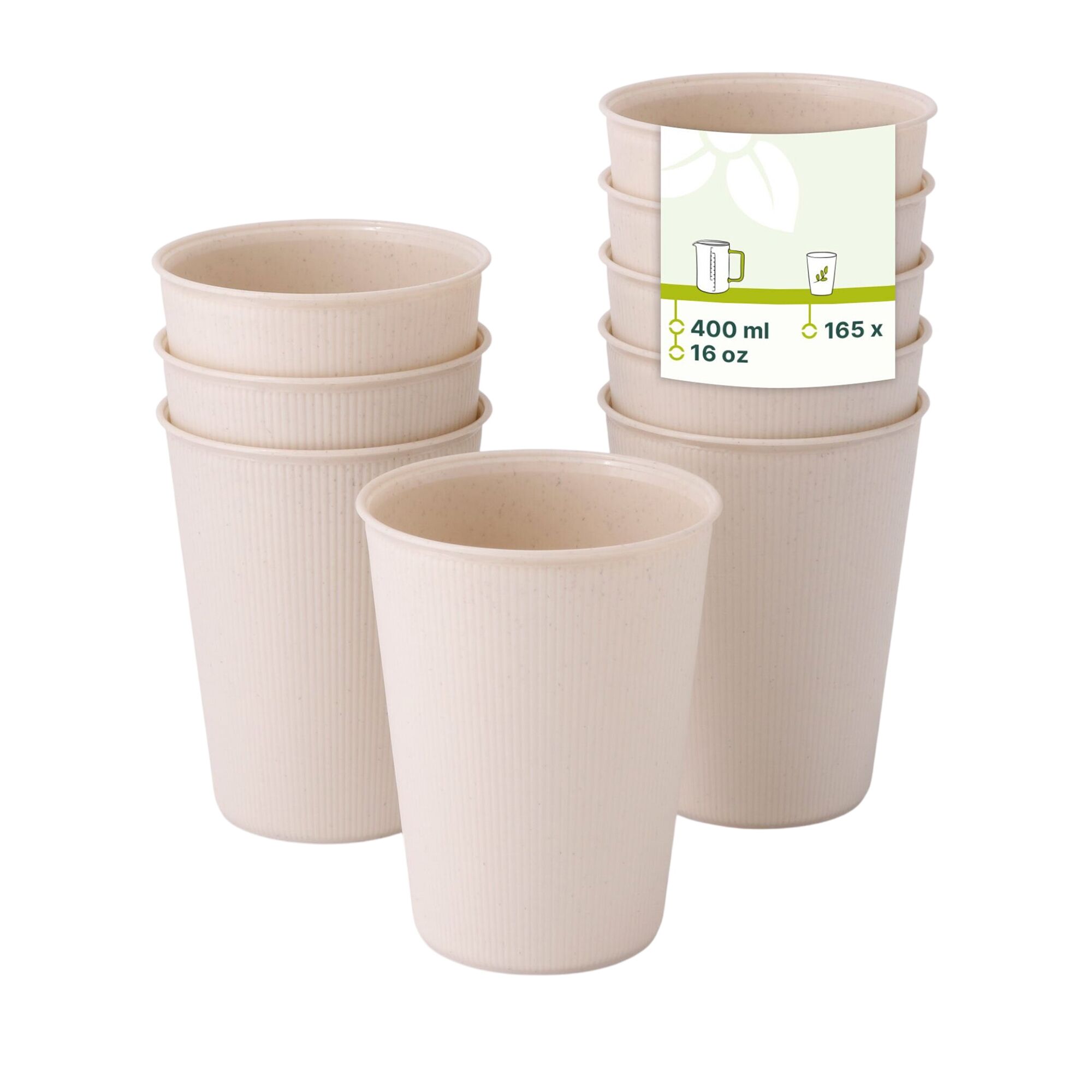 (60 pcs) Gobelet réutilisable strié - 400ml - Ø 90mm - Blanc crème