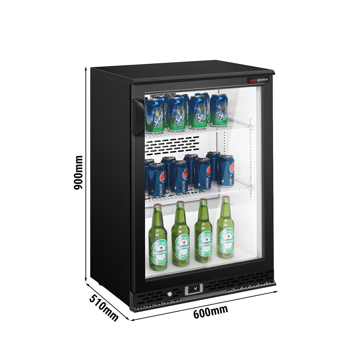 Réfrigérateur de bar – 600 mm – 125 litres – avec 1 porte vitrée battante – Noir