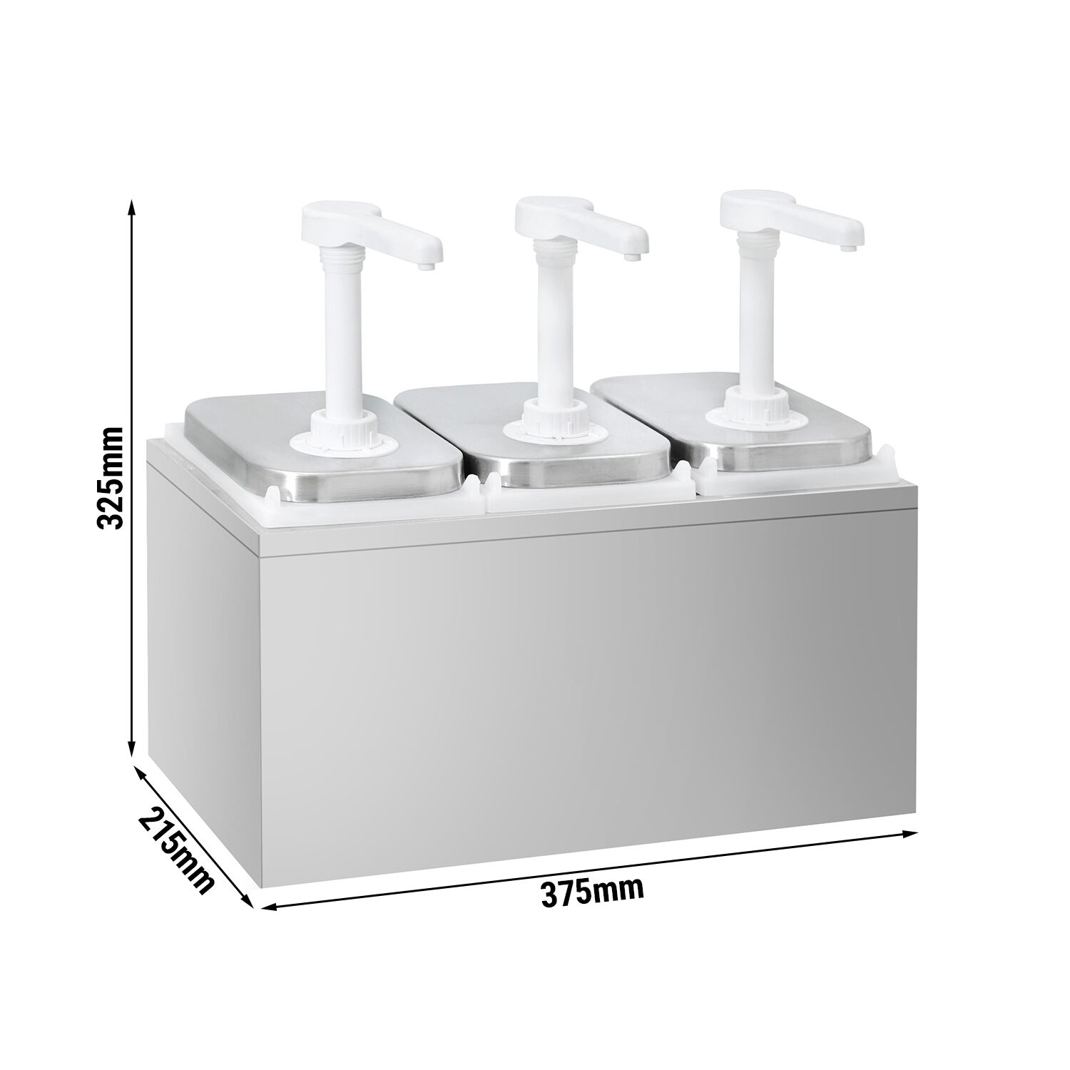 Commercial Condiment Dispenser - 3x 2 litres - Stainless steel 18/8 - 375x215x325mm - adjustable dose - with container - incl. stainless steel frame