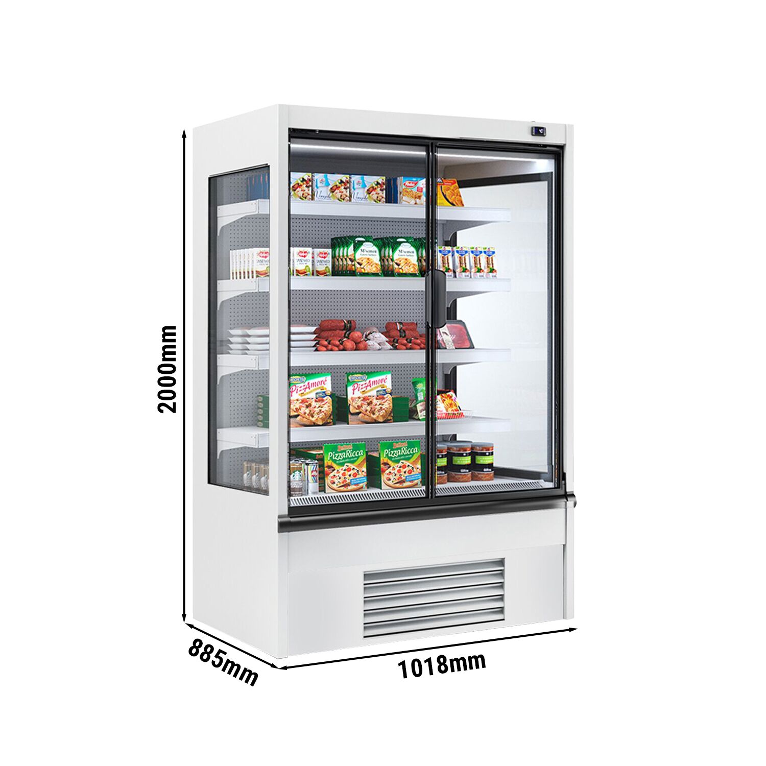 Commercial multideck display fridge - 1018mm - 602L - with 2 hinged glass doors & 4 shelves - White