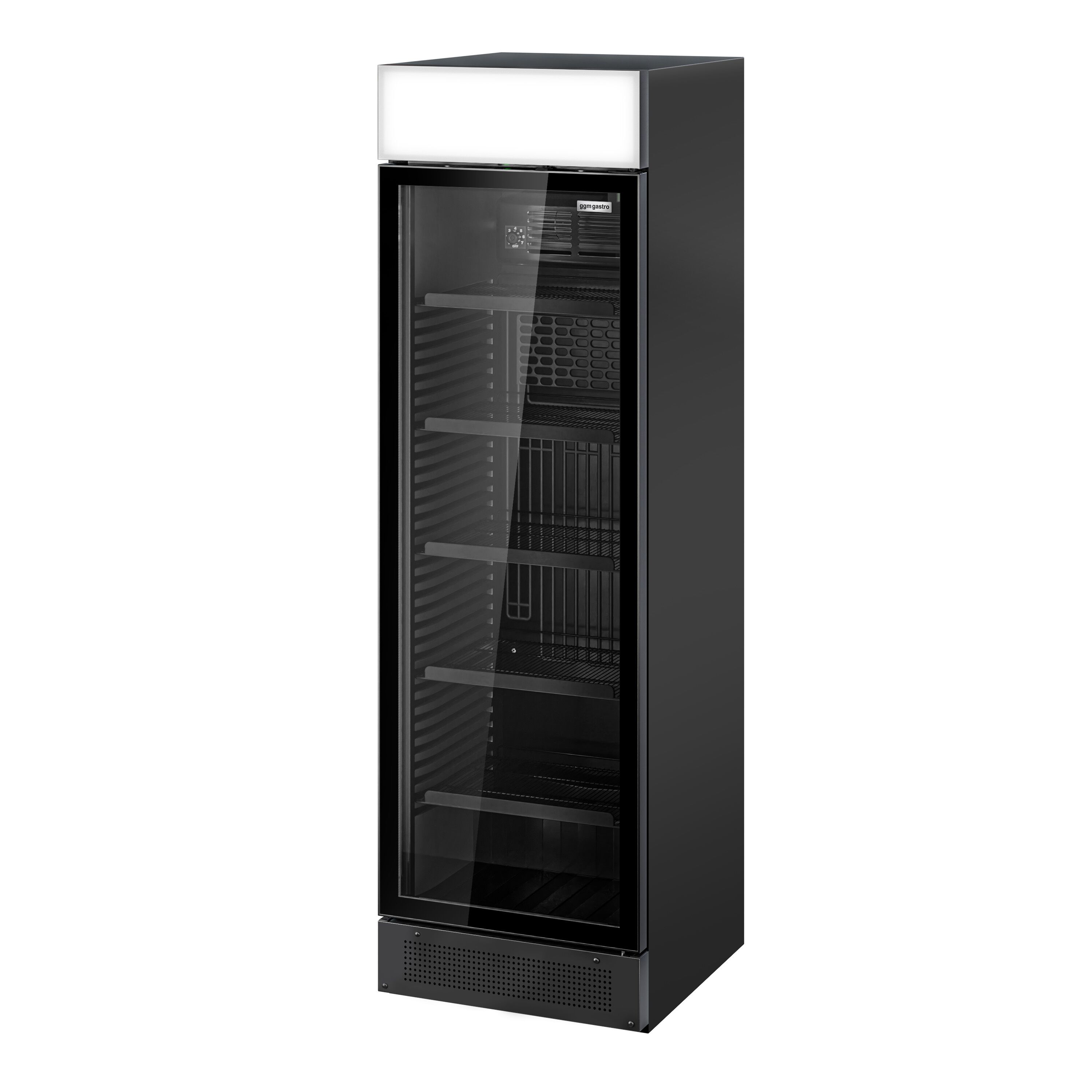 Vitrine réfrigérée à boissons - 595mm - 145 L - porte vitrée sans cadre - 1 porte vitrée - avec caisson lumineux - éclairage LED - affichage digital de la température - Noir - +1 à +10 °C