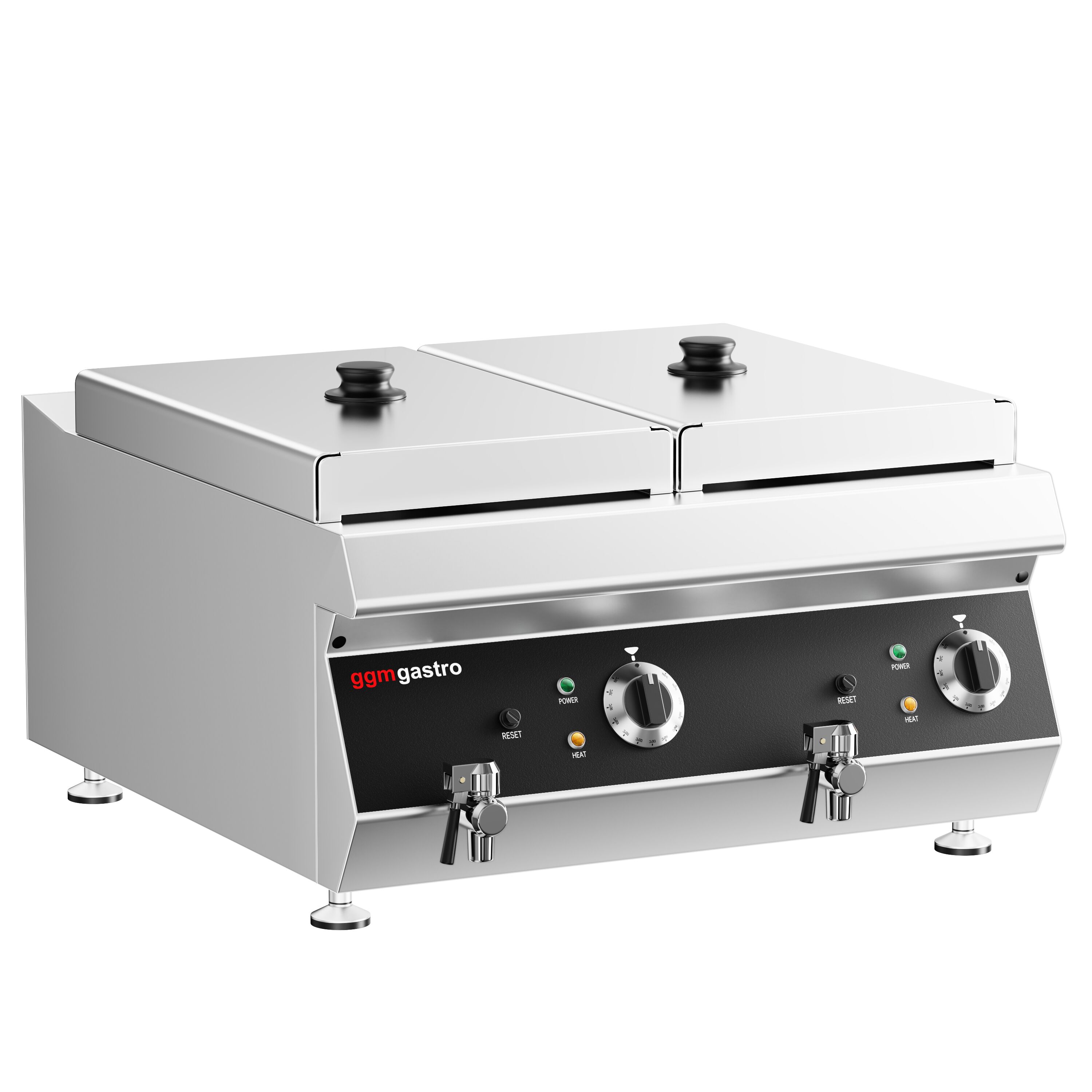 Friteuse électrique double – 600 mm – 13+13 litres – 9 kW – avec robinet de vidange