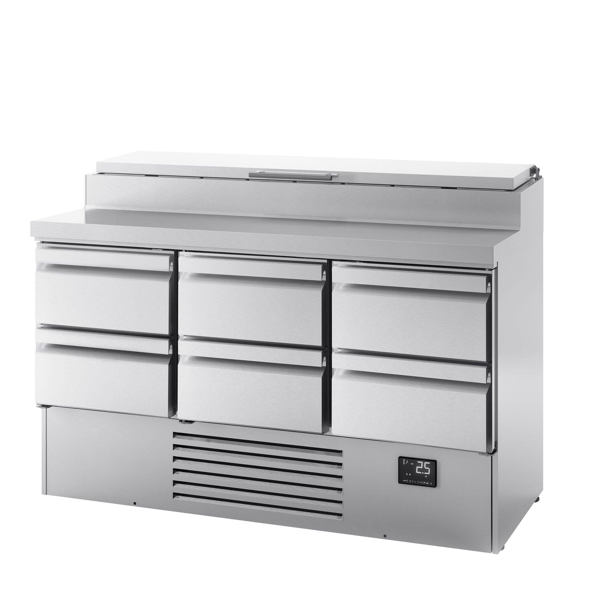 Table réfrigérée de préparation Mini - 1460 x 700 mm - avec 6 tiroirs - avec superstructure en inox 8 x GN 1/4