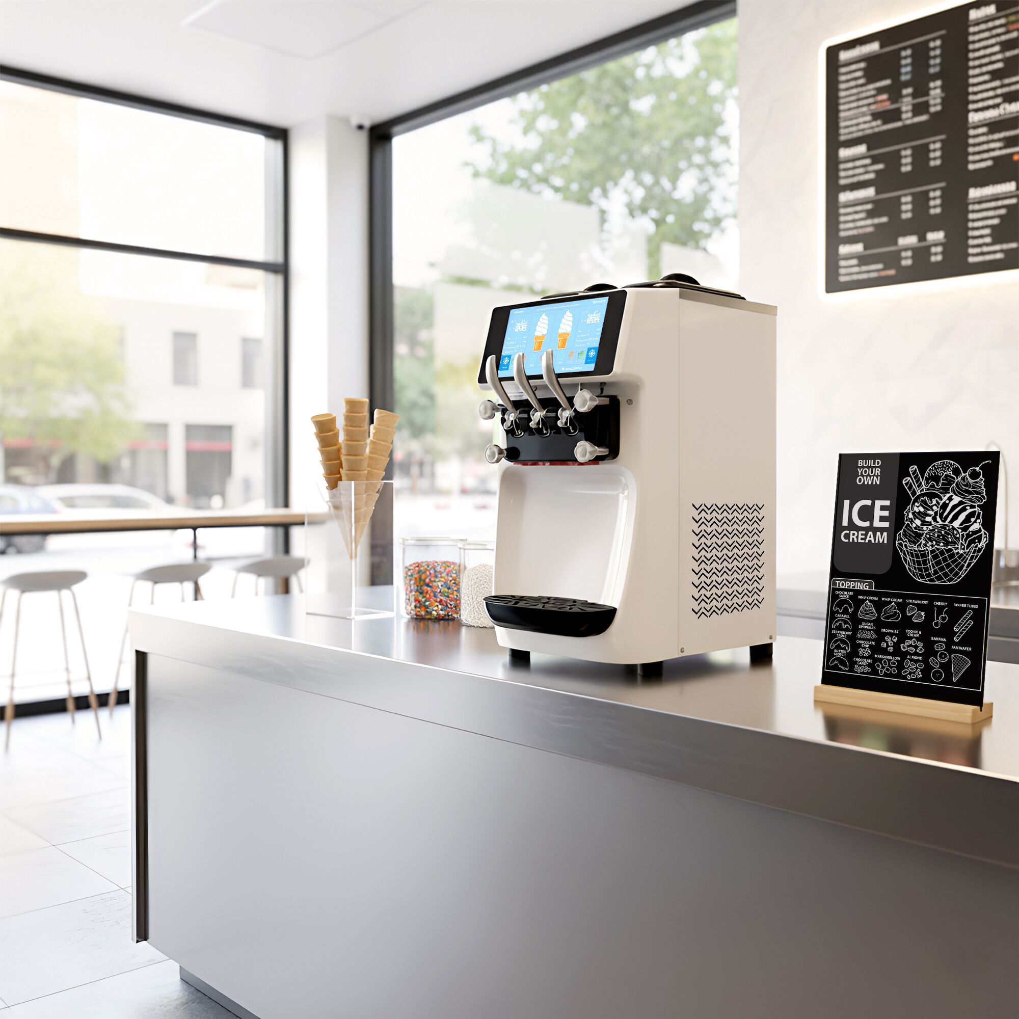 Machine à glace à l’italienne - 30-32L/h - 2,68kW - Écran tactile - 3 parfums (2 + panaché) - À poser