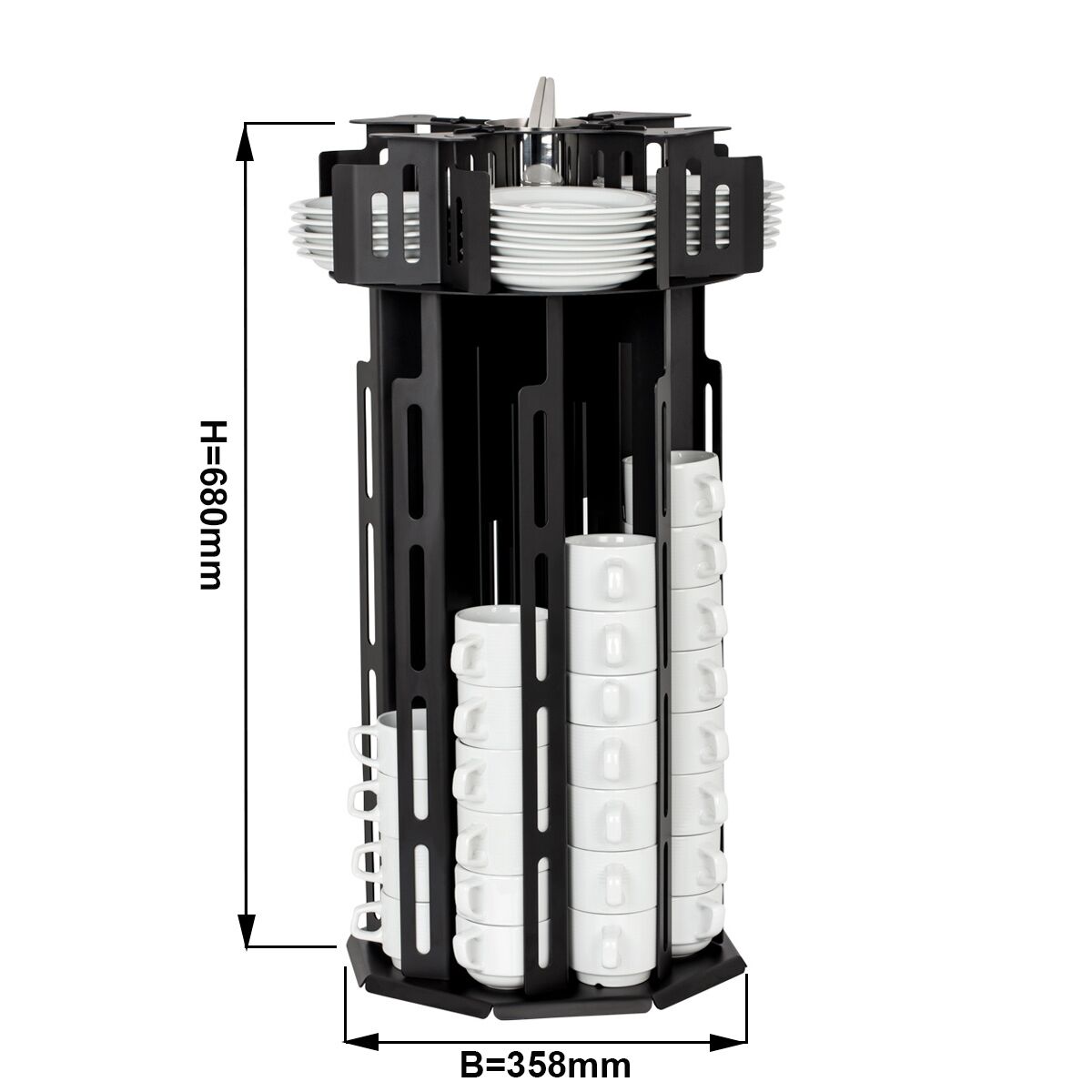 حامل/منظِّم أكواب وأغطية - دوَّار - ستانلس ستيل - أسود - لقطر حافة 80 | 150 mm