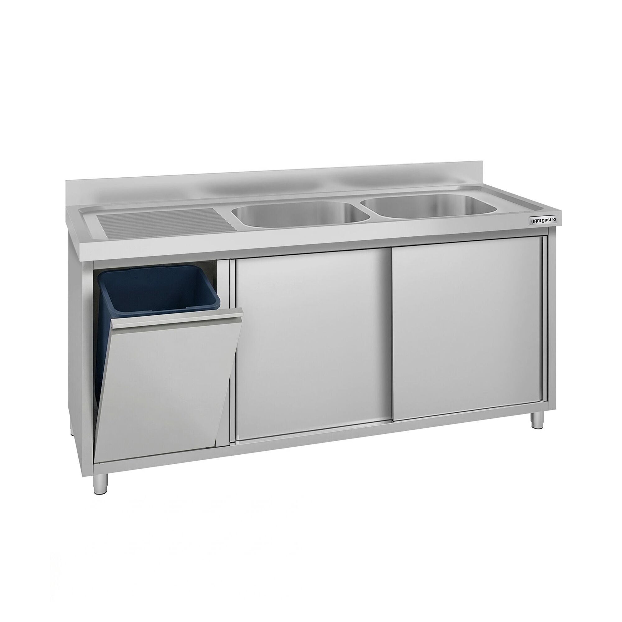 Meuble évier ECO - 1600 x 600 mm - avec poubelle & 2 bacs à droite