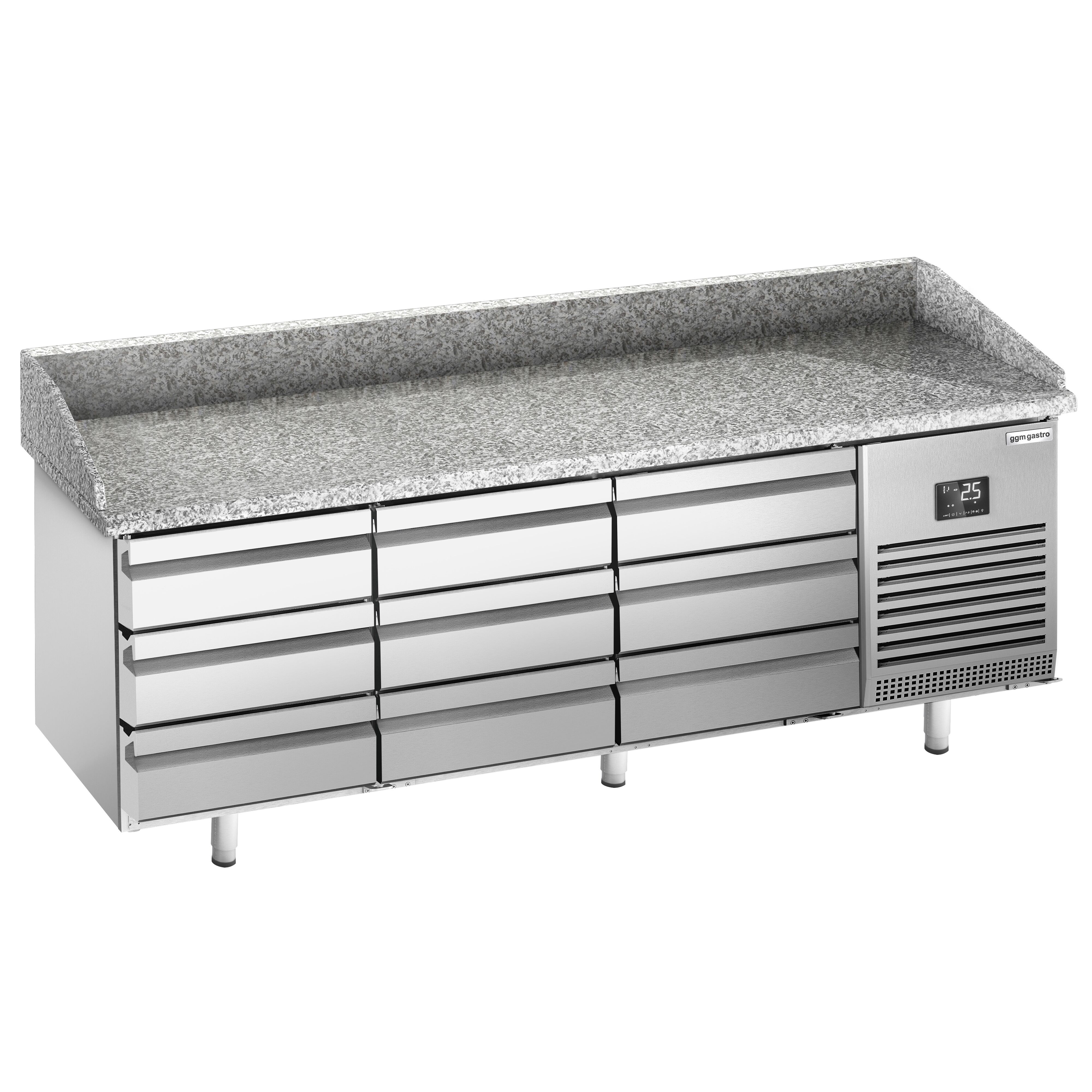 Commercial Pizza Prep Counter - Granite Top PREMIUM PLUS - 1980x700mm - with 0 doors & 9 dough drawers