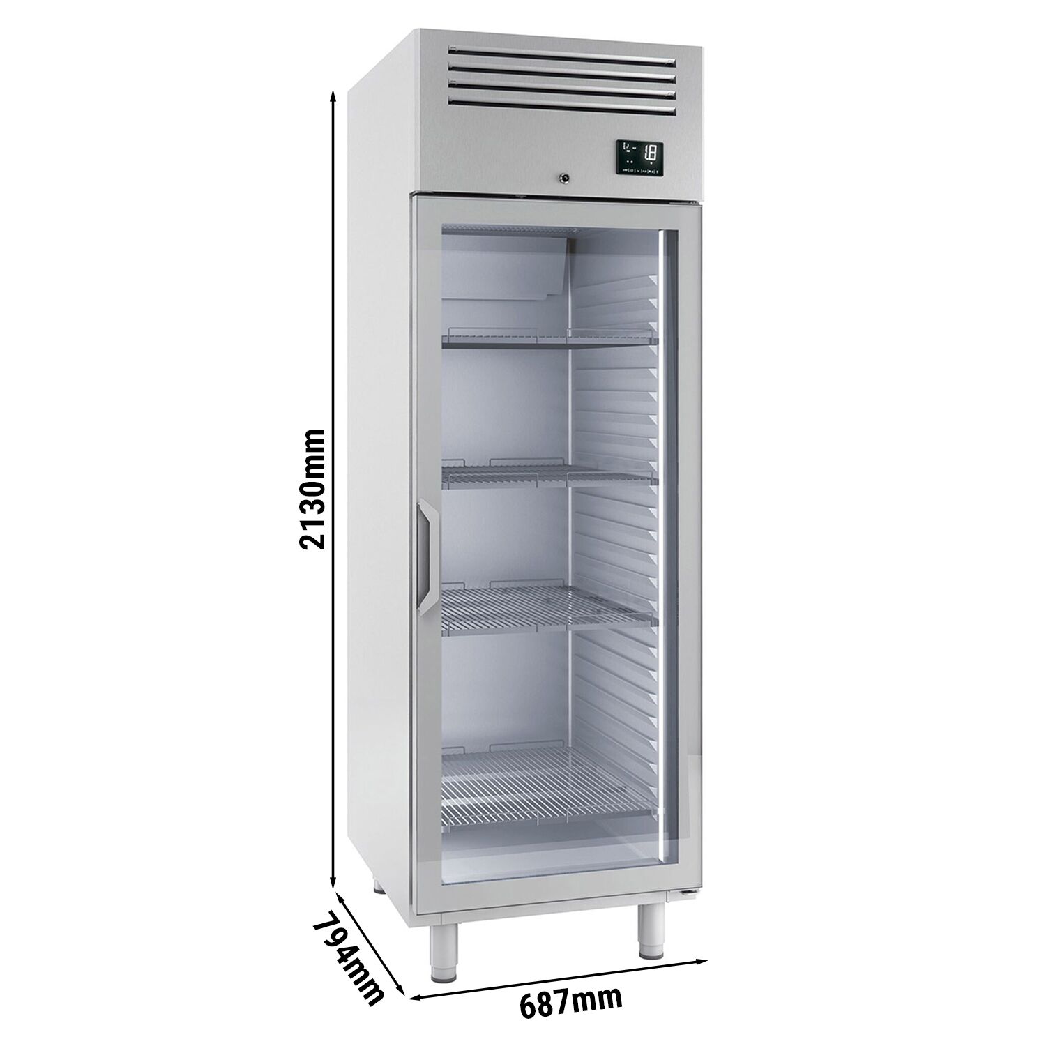 Armoire réfrigérée négative en acier inoxydable PREMIUM PLUS – GN 2/1 – 560 litres – avec 1 porte vitrée