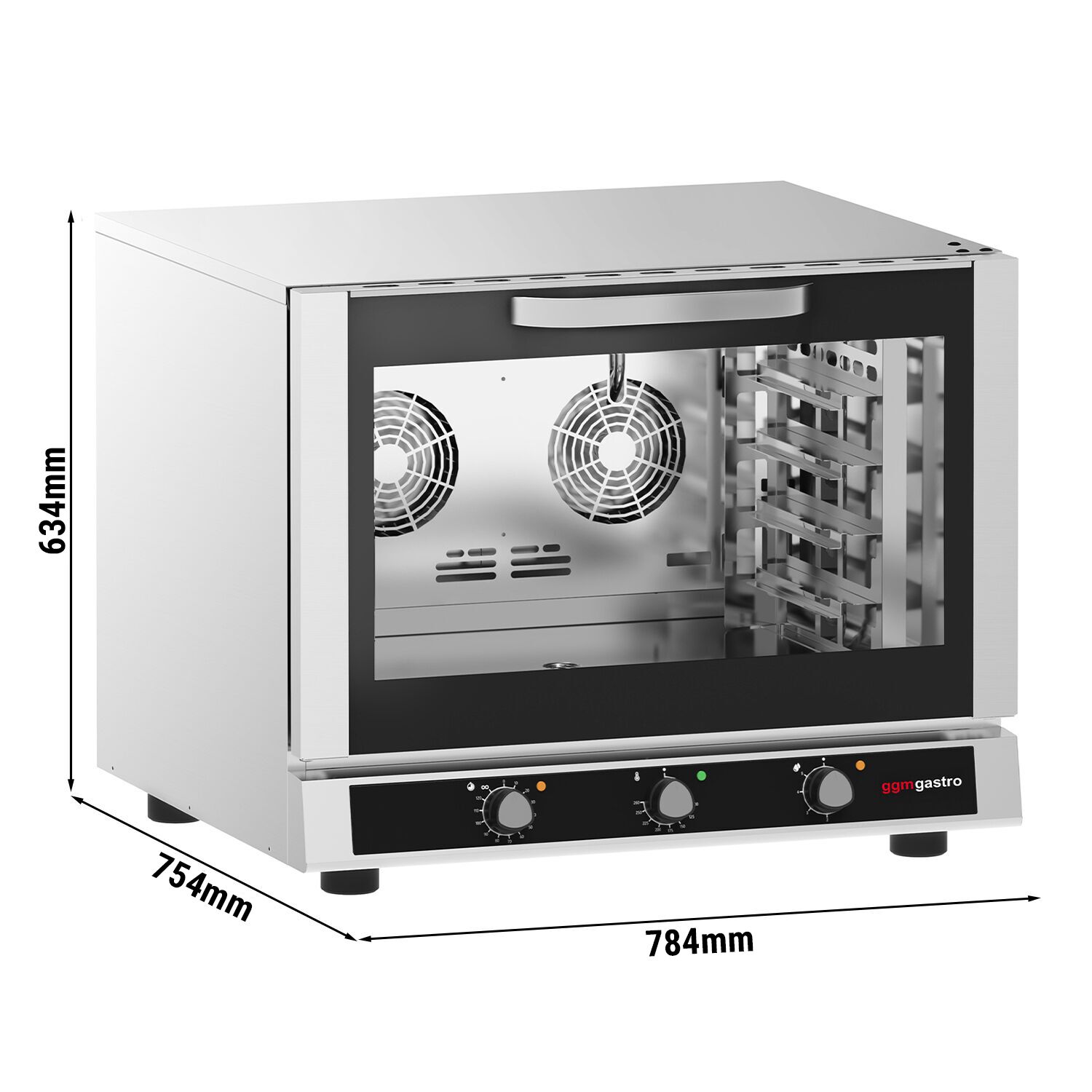 Electric Commercial Bakery Convection Oven with Steam Injection - Manual Controls - 1 Baking Chambers - 4x GN 1/1 or 600x400mm (EN 60x40)