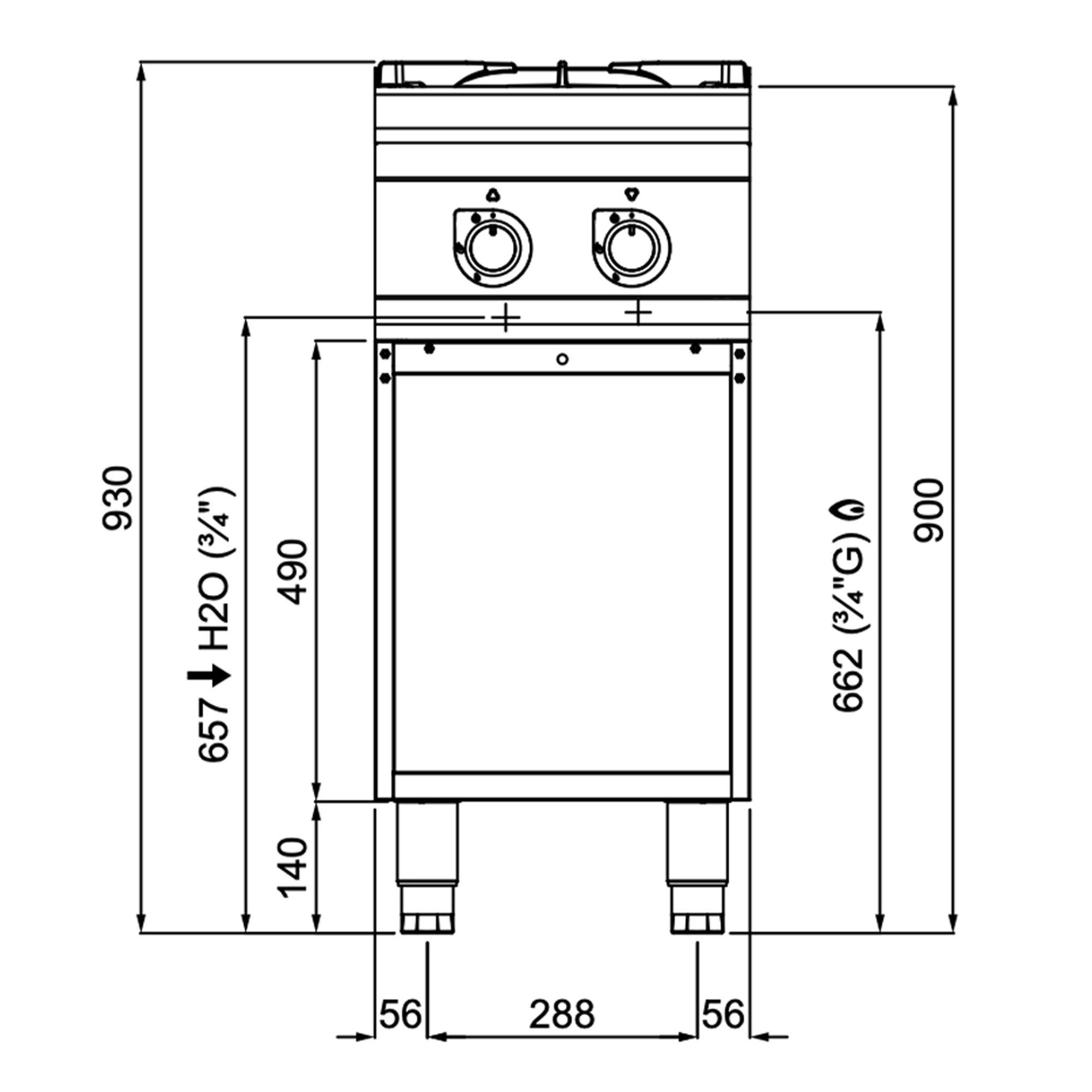 Fourneau à gaz – avec 2 brûleurs – 20 kW – Modèle haute performance