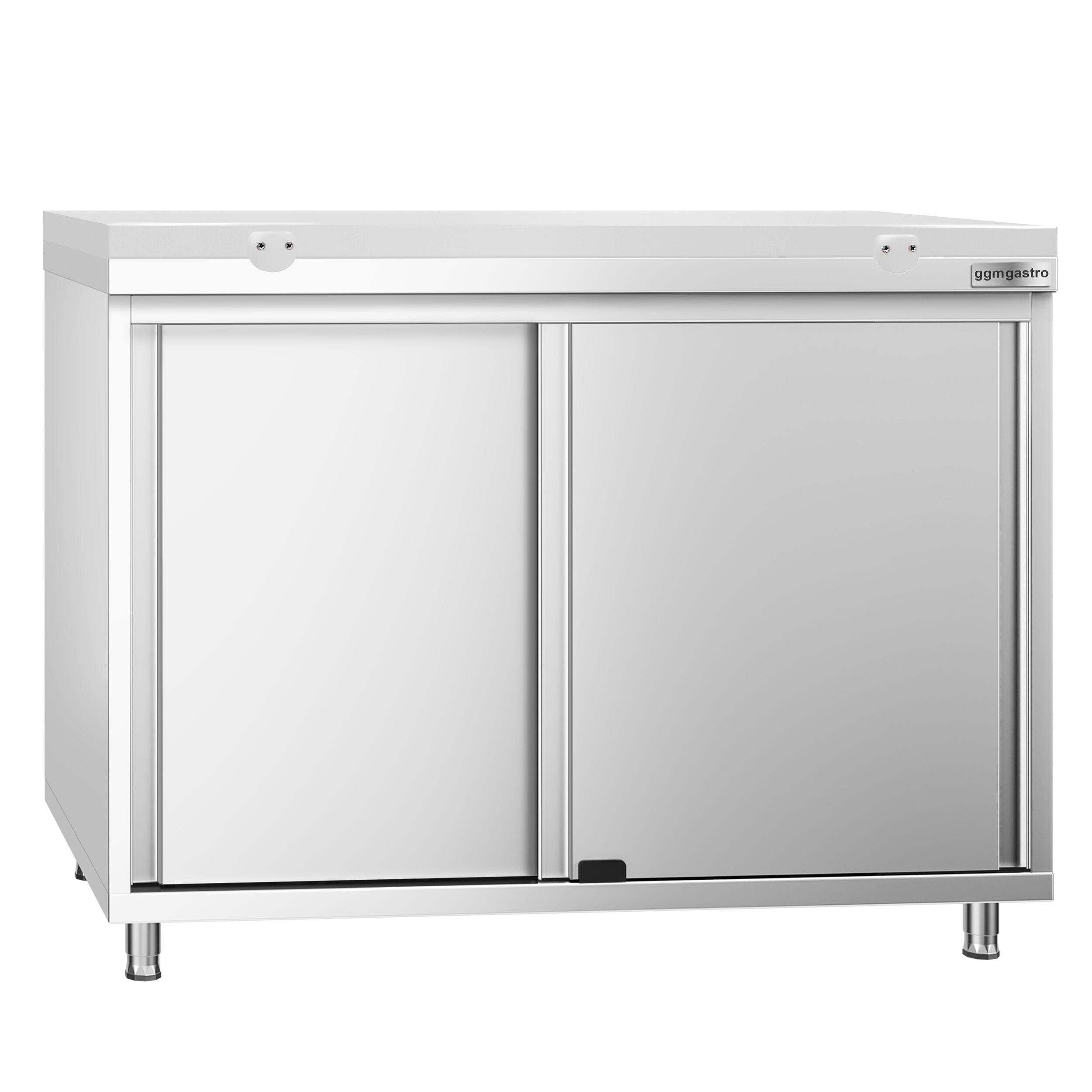 Table armoire en acier inoxydable PREMIUM - 1000x600mm - avec portes coulissantes - pour produits céréaliers, produits laitiers - incl. plateau de découpe Blanc PEHD (HACCP)