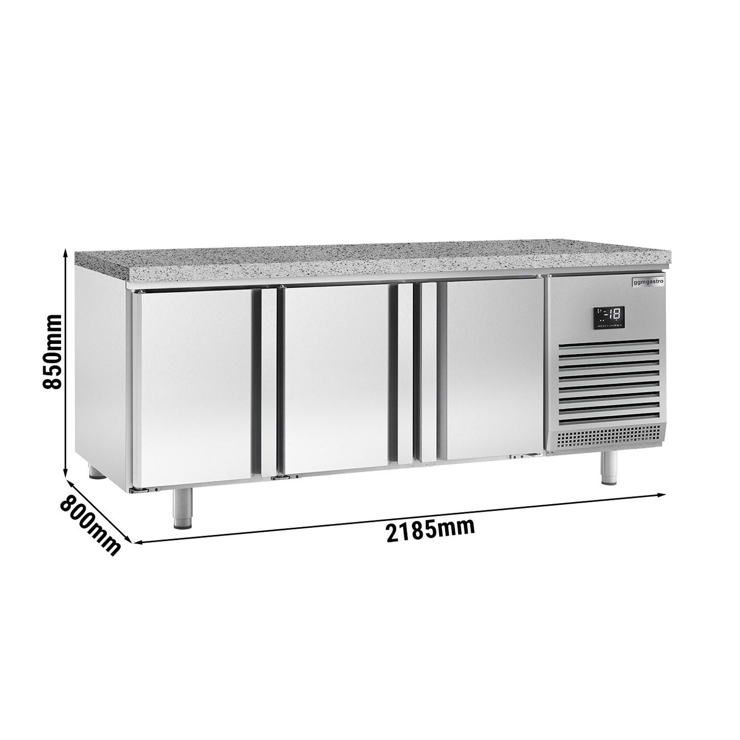 Table de congélation pour boulangerie Premium PLUS - 2185 x 800 mm - avec 3 portes - plan de travail en granit