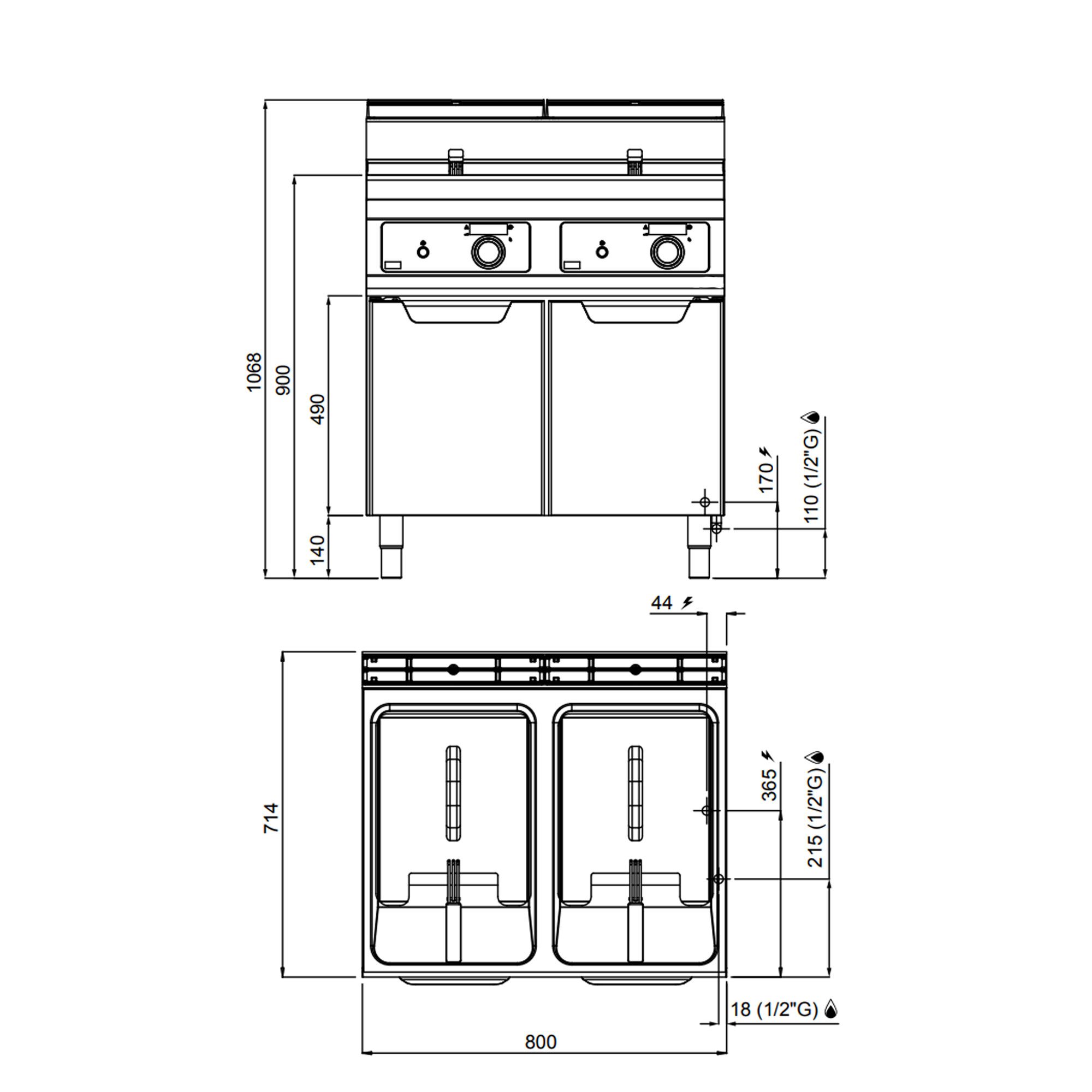 Podwójna frytkownica gazowa – 18+18 litrów – 28 kW – Bflex Digital