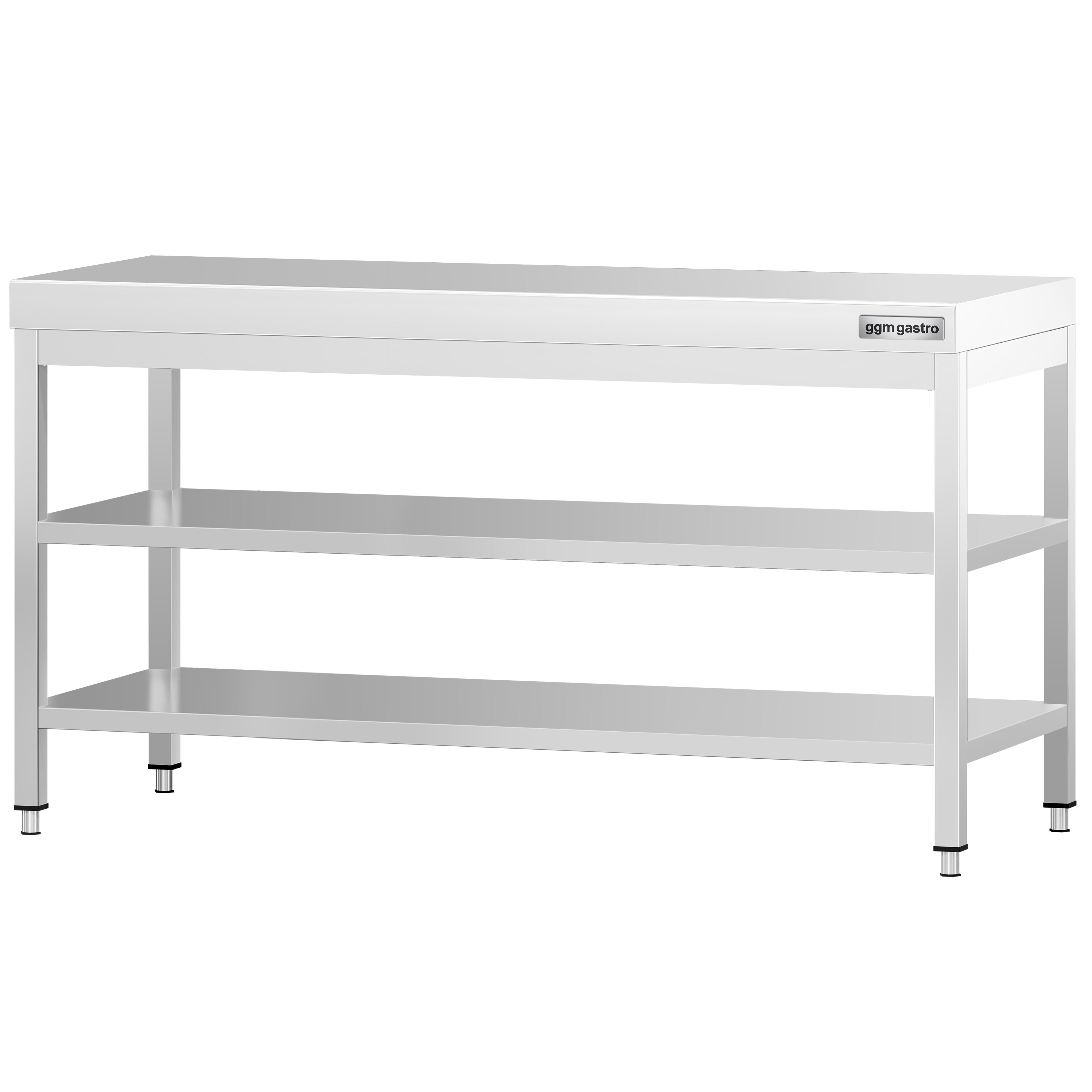 Table de travail inox PREMIUM - 1800 x 700 mm - avec tablette inférieure & Tablette intermédiaire