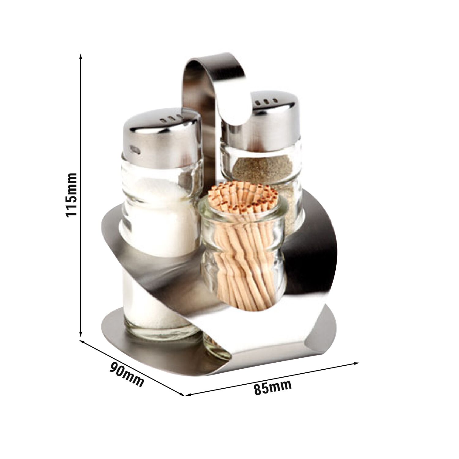 (6 pièces) Ménage - PRO - support en inox - incl. 3 récipients en verre