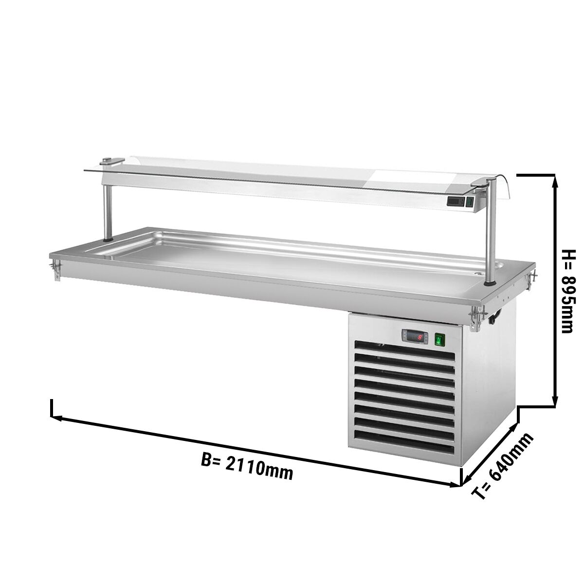 Drop-In Cold Plate - 2100mm - +2 to +8°C - 6x GN 1/1 - 700W - with glass sneeze guard