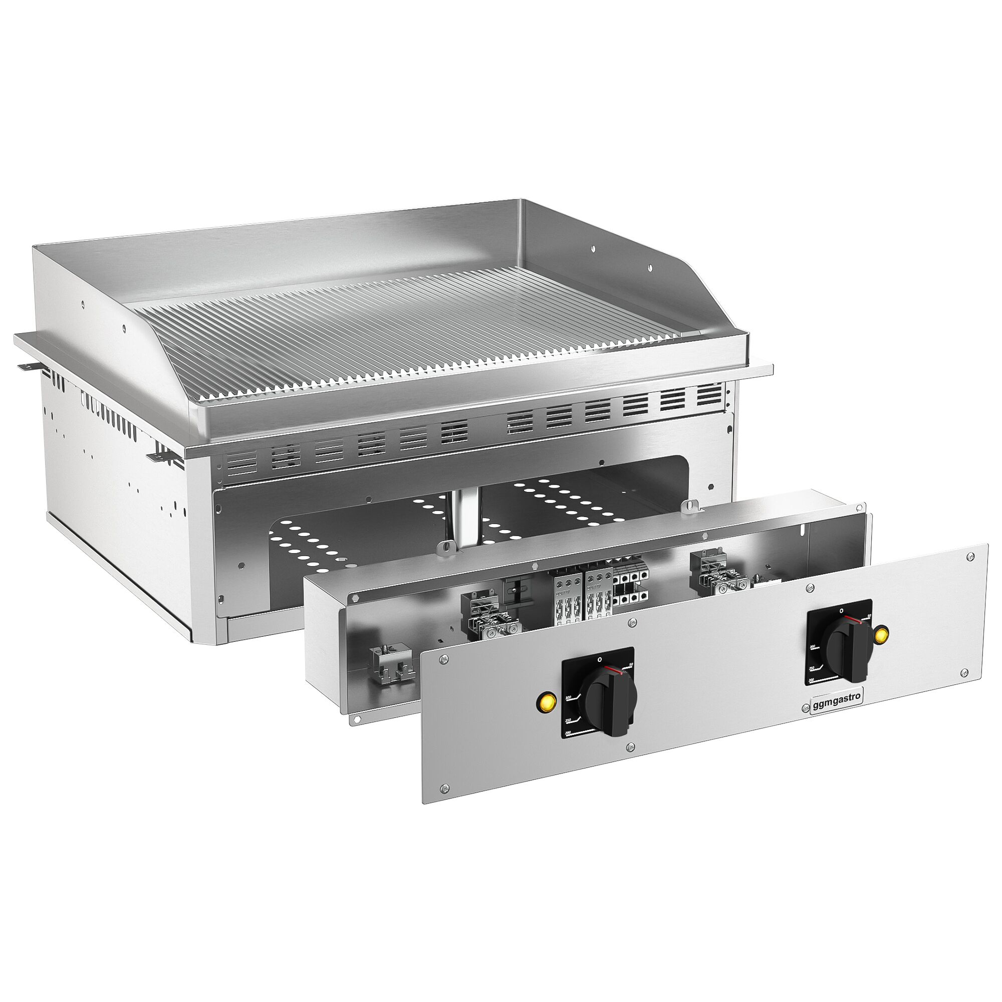 Plancha électrique - plaque acier - 9,0 kW - Rainurée - Surface de cuisson : 693x484mm