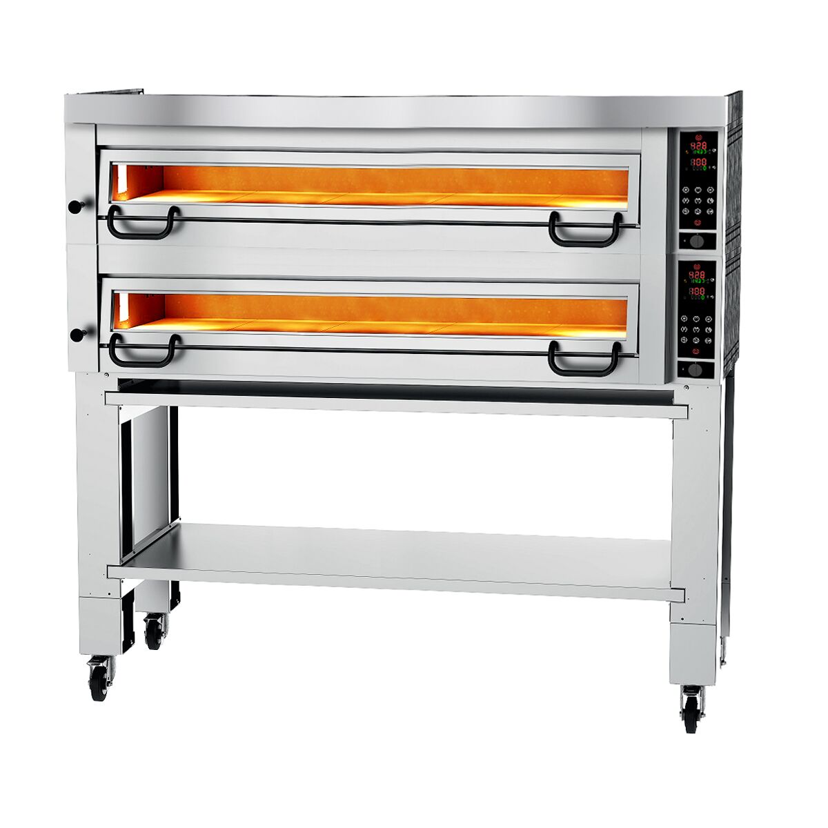 Four à pizza électrique Power – 9+9 x 34 cm – Digital – incl. hotte, support inférieur et roulettes