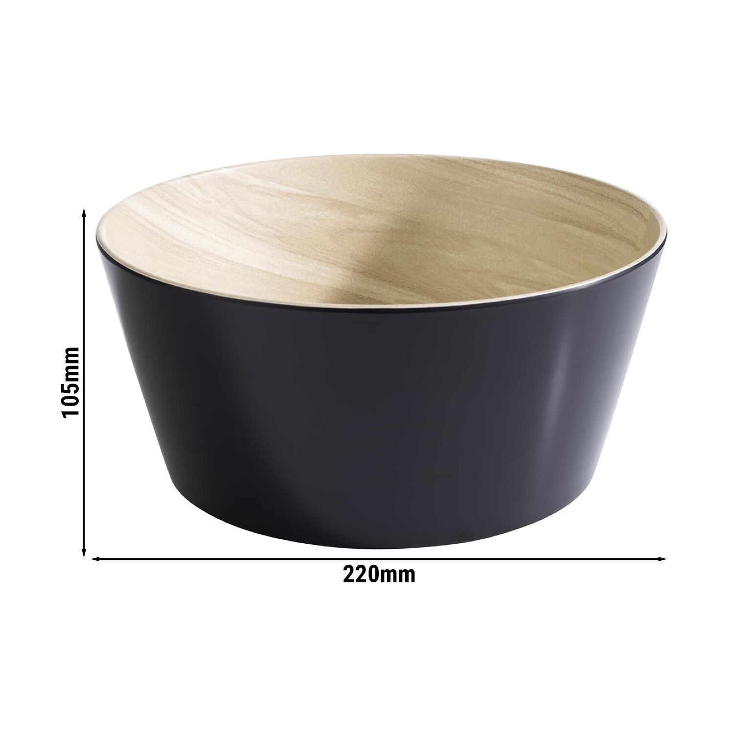 (6 stuks) Schaal - FRIDA - Melamine - 2,2L - rond - Ø220mm - stapelbaar - Zwart/Beige