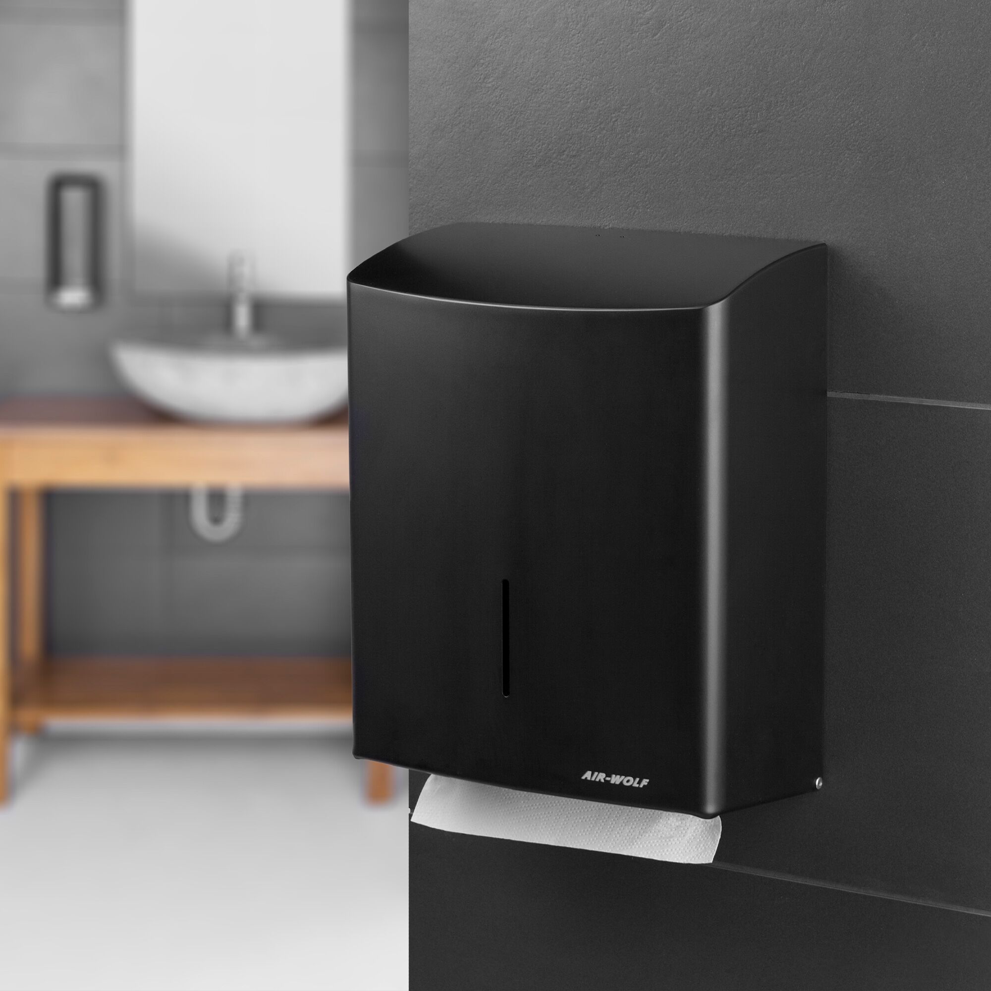AIR-WOLF | Commercial Wall Mounted Stainless Steel Paper Towel Dispenser – Black - C/Z-Fold