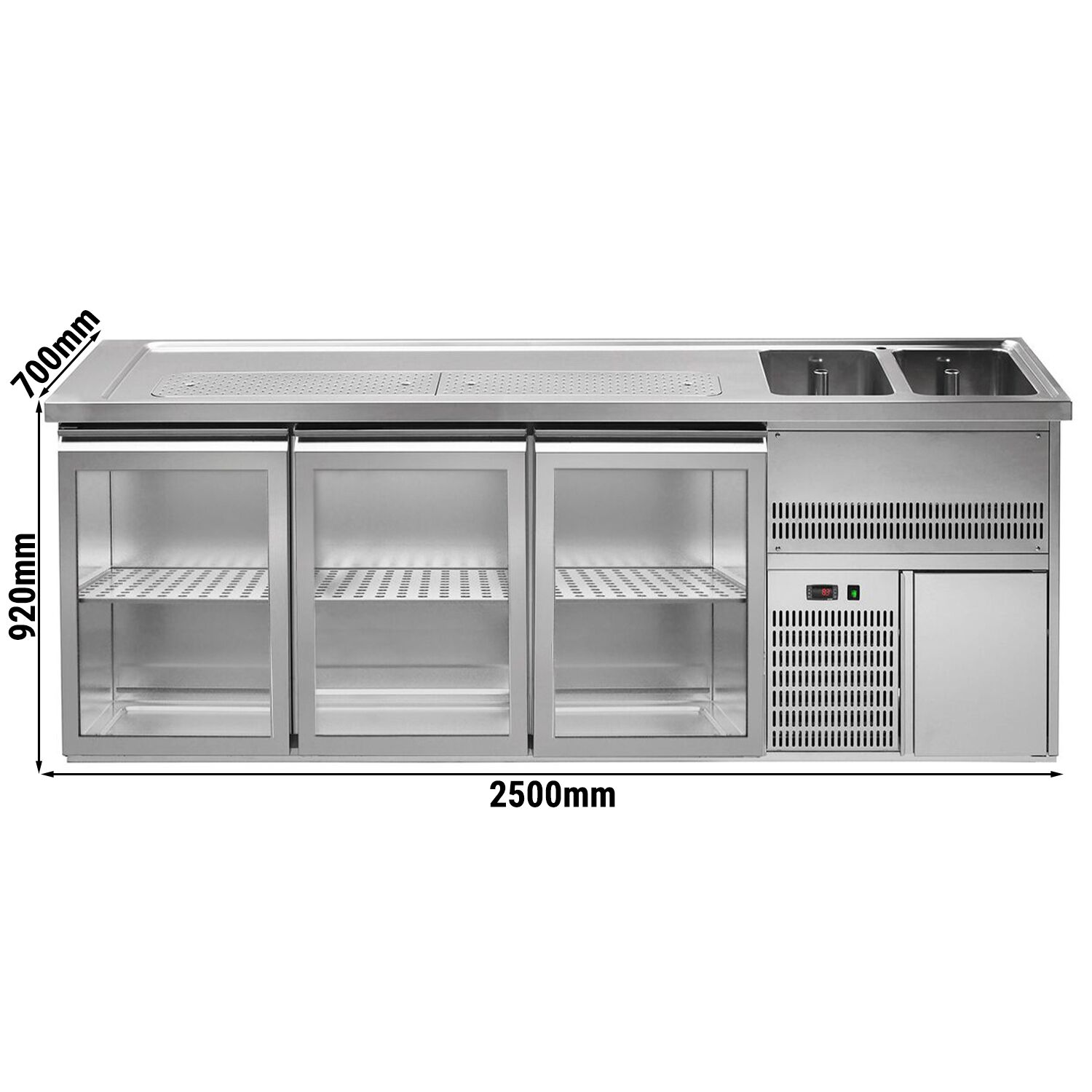 Comptoir à bière Premium PLUS – 2500 × 700 mm – 3 portes vitrées
