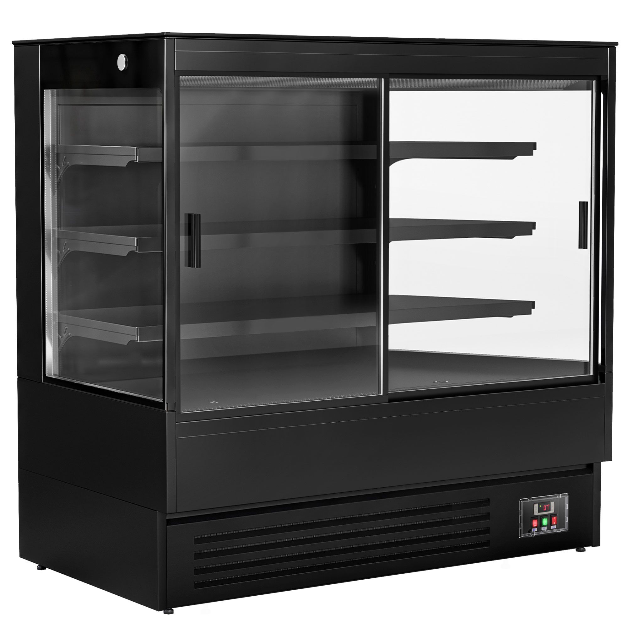 Commercial multideck display fridge - 1520mm - 493L - with 2 double‑glazed sliding doors & 3 shelves - Black