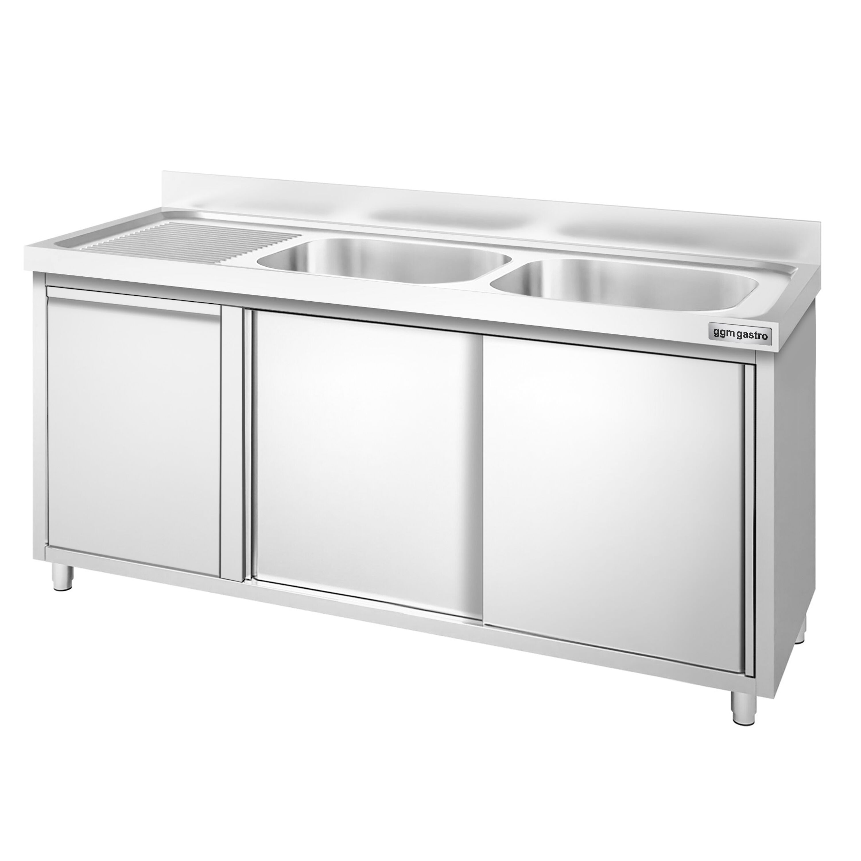 Meuble plonge PREMIUM - 1600x600mm - avec poubelle intégrée et 2 bacs