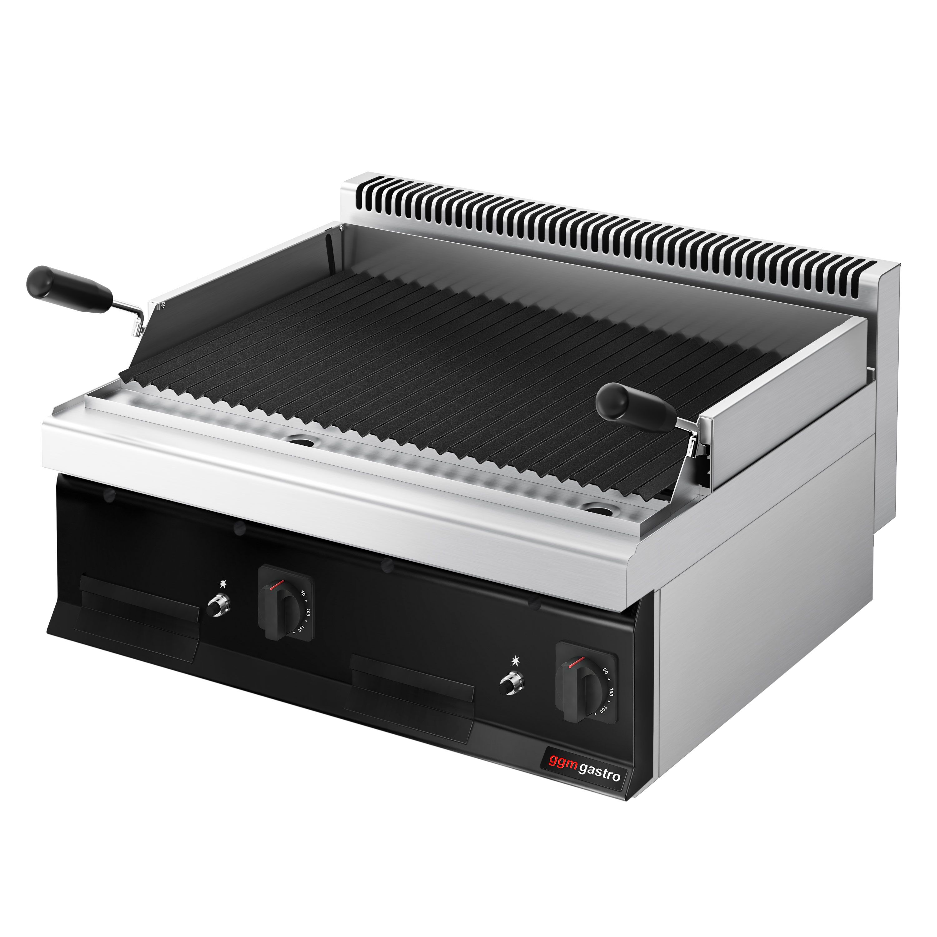 Commercial Gas Lava Rock Chargrill Mario 700 - 800mm - Countertop - Tilting Grill Grid - Black-front Fascia - 700mm Deep