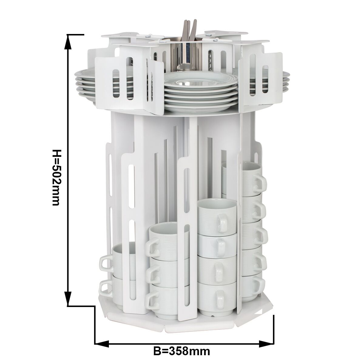 Cup & Saucer Dispenser - rotating - White - Stainless Steel