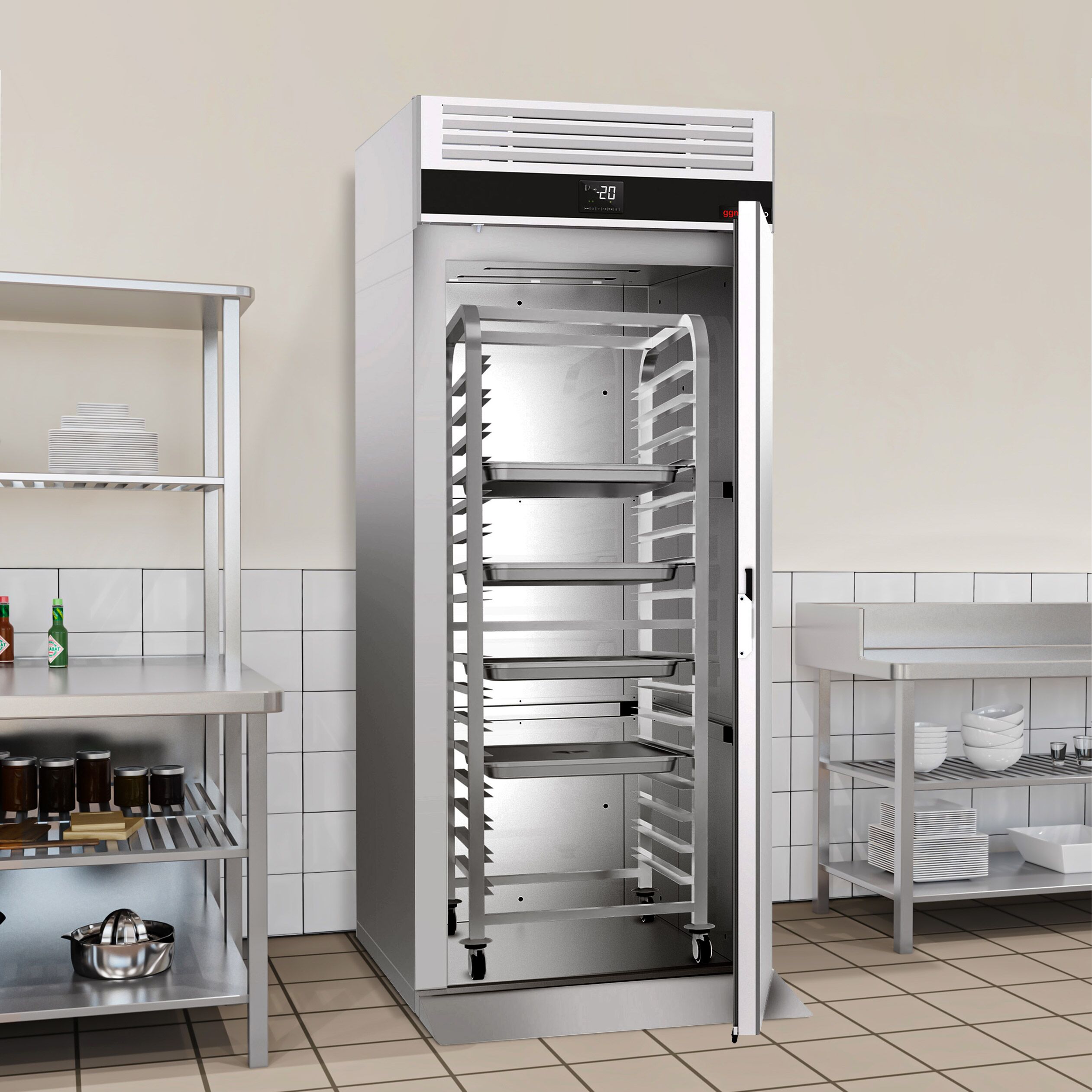 Roll-In Chiller Stainless steel PREMIUM - GN 2/1 - 700L - with 1 door - For GN 2/1 trolley