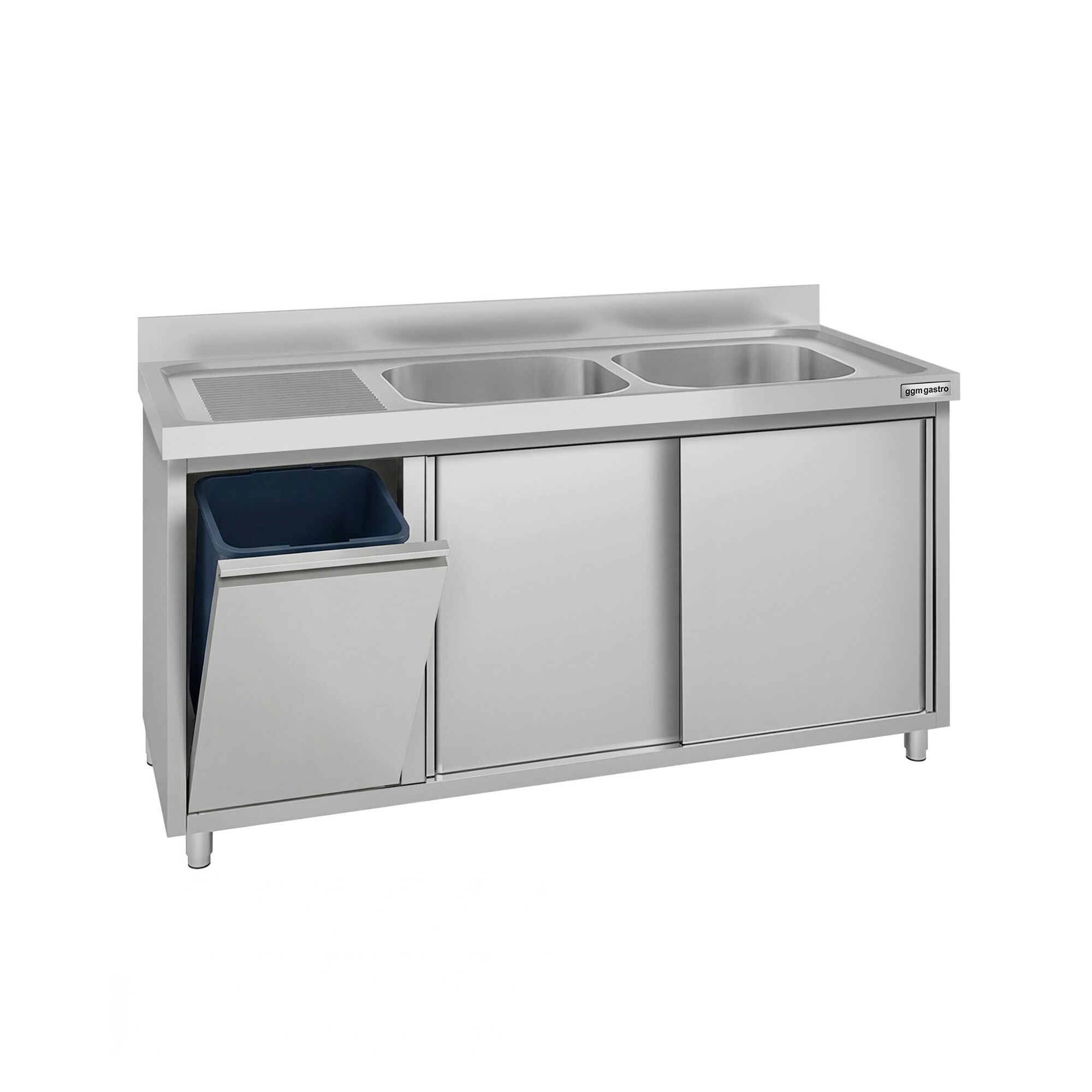 Meuble évier ECO - 1400 x 600 mm - avec poubelle & 2 bacs à droite