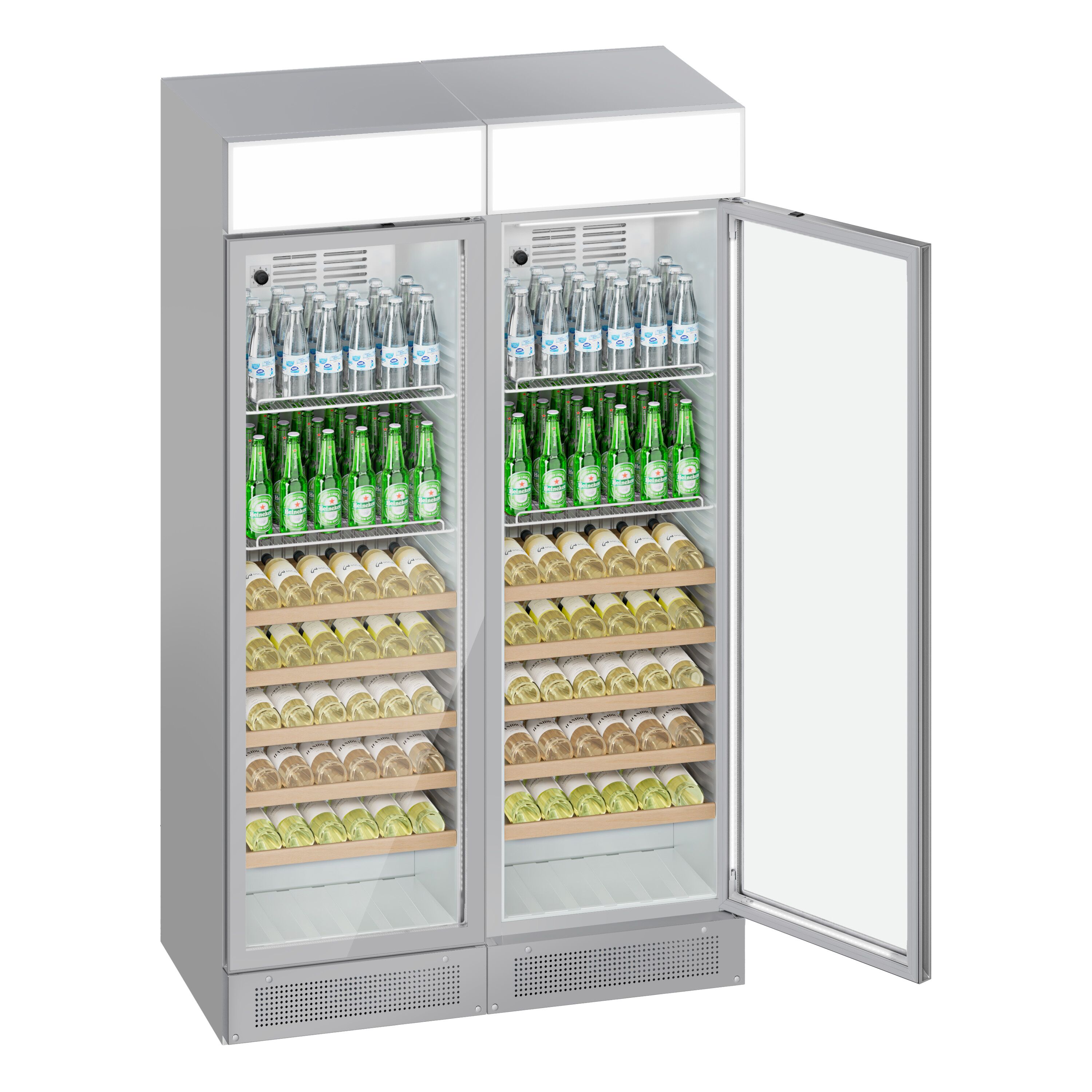 (2 pièces) Vitrine réfrigérée à boissons - 690 litres - design sans cadre - avec 2 portes vitrées et écran publicitaire