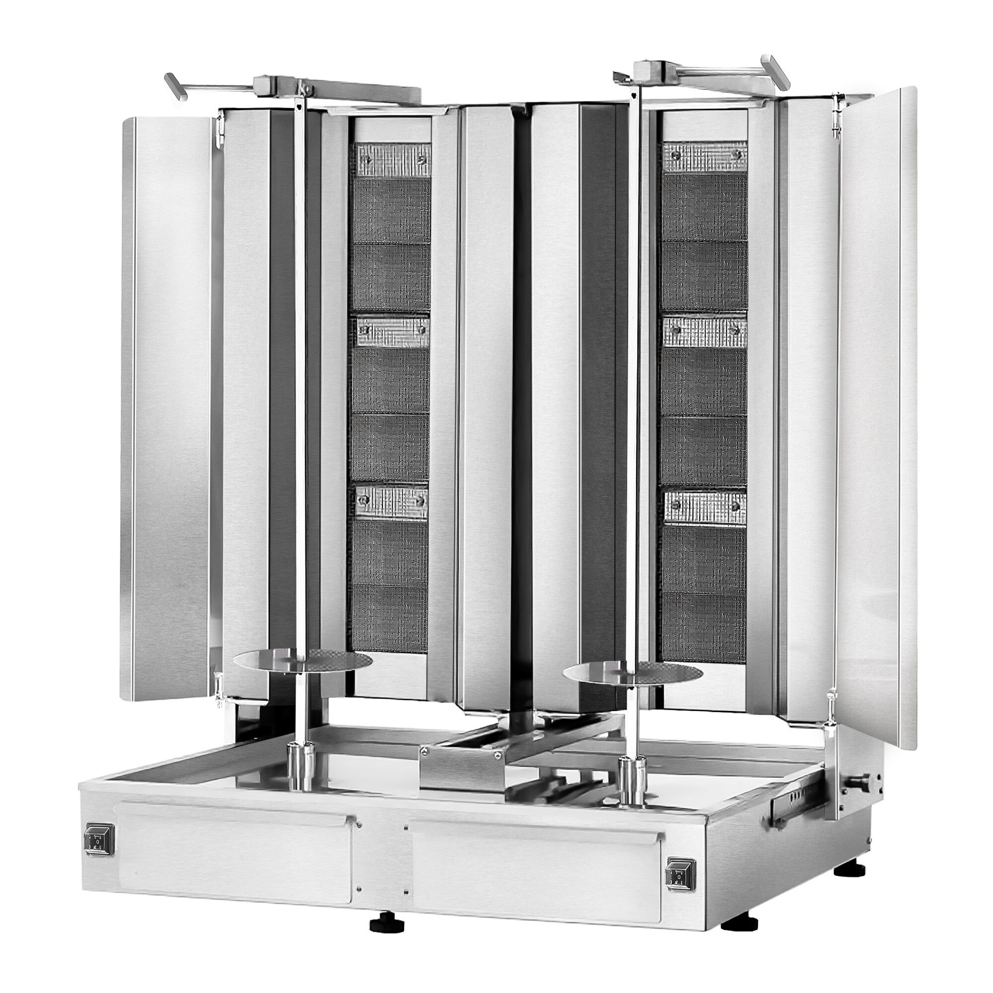 Gas Doner Kebab Grill (Shawarma/Gyros) - Twin x 3 Burner - up to 80kg - 19.5kW - Countertop - incl. 2 splash guards & 2 double doors