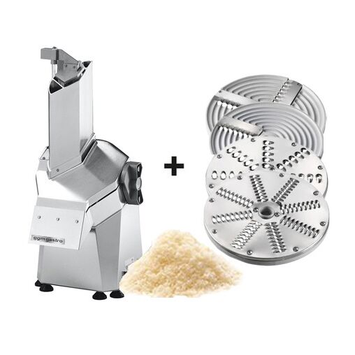 Râpe à fromage mozzarella - pour 250-300kg/h - incl. 2 disques à râpe 4mm et 7mm, 1 disque à trancher avec 4 lames