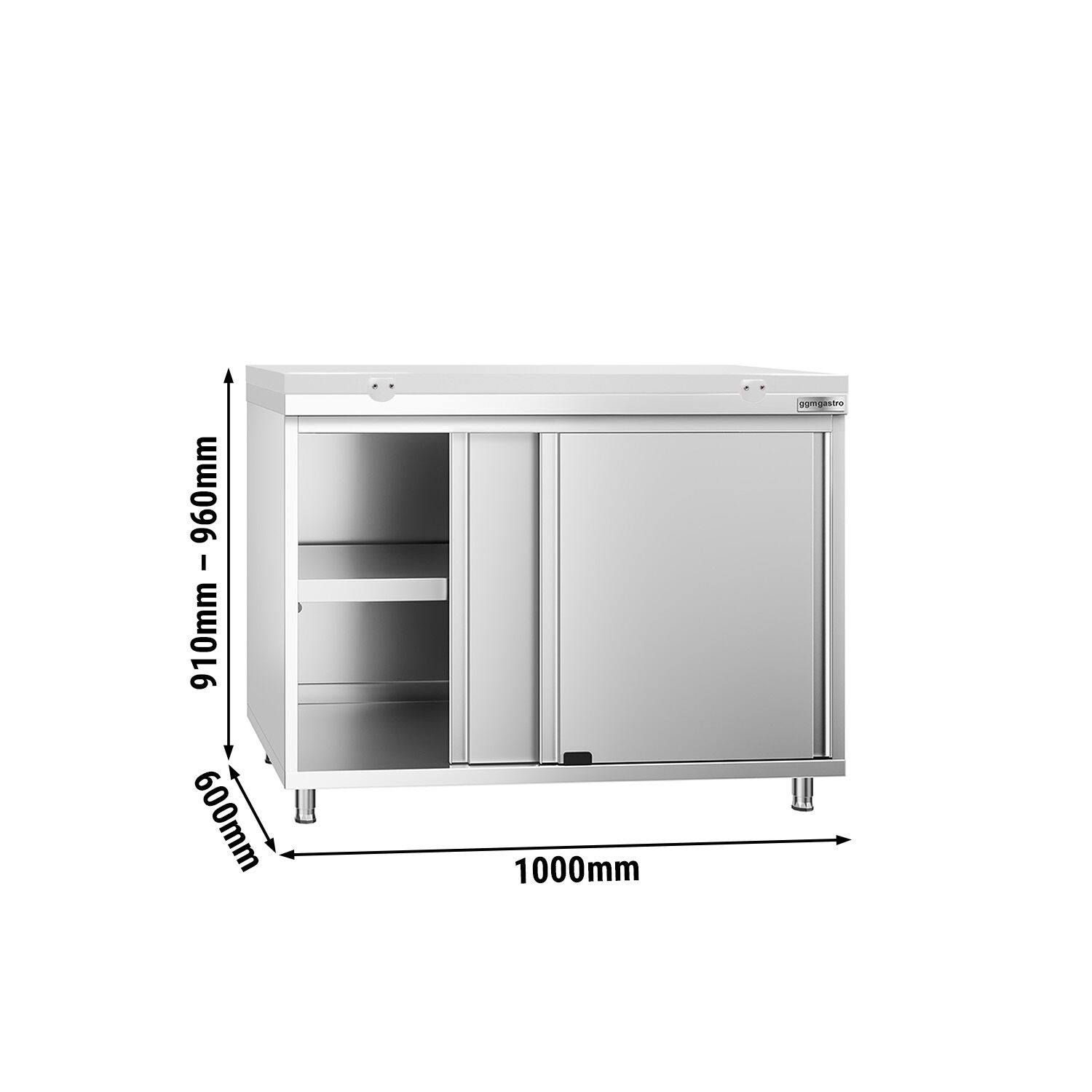 Table armoire en acier inoxydable PREMIUM - 1000x600mm - avec portes coulissantes - pour produits céréaliers, produits laitiers - incl. plateau de découpe Blanc PEHD (HACCP)