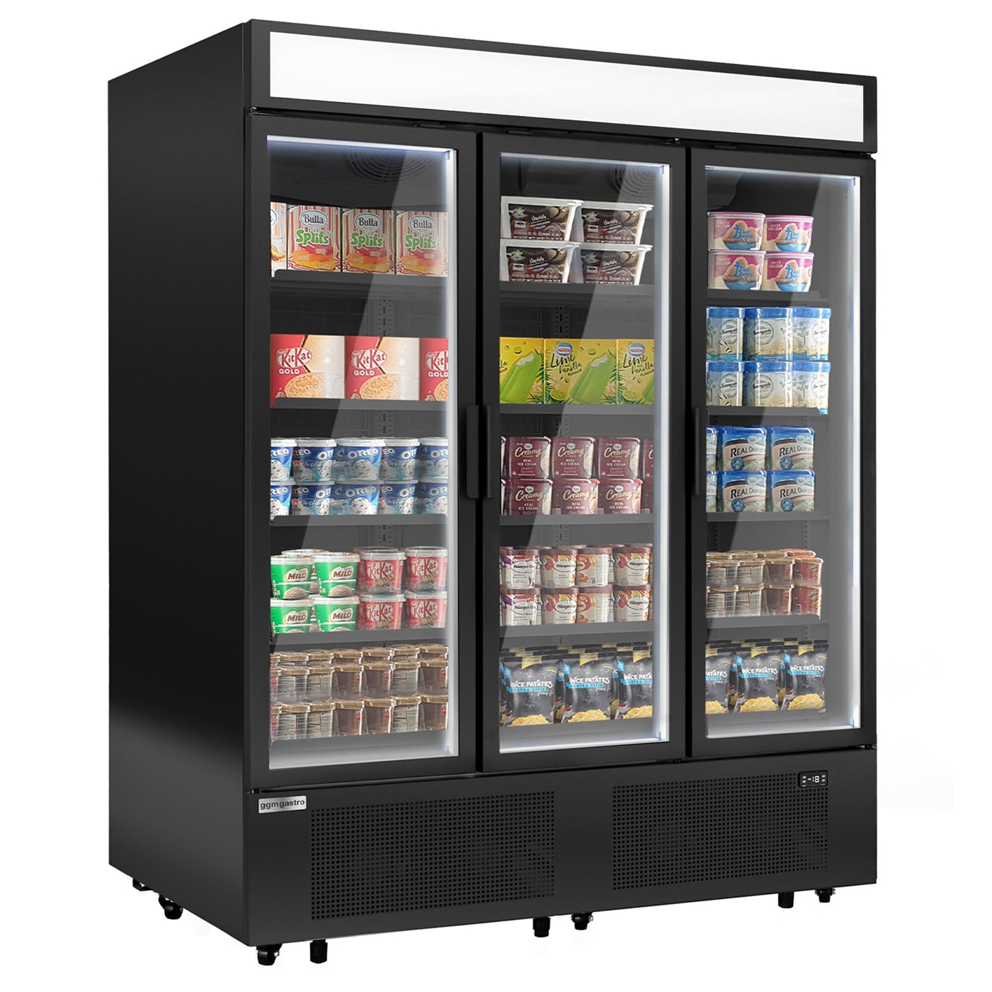Espositore murale congelatore - 1600mm - 891l - -18°/-23°C - con 3 porte a battente & 15 ripiani - Nero