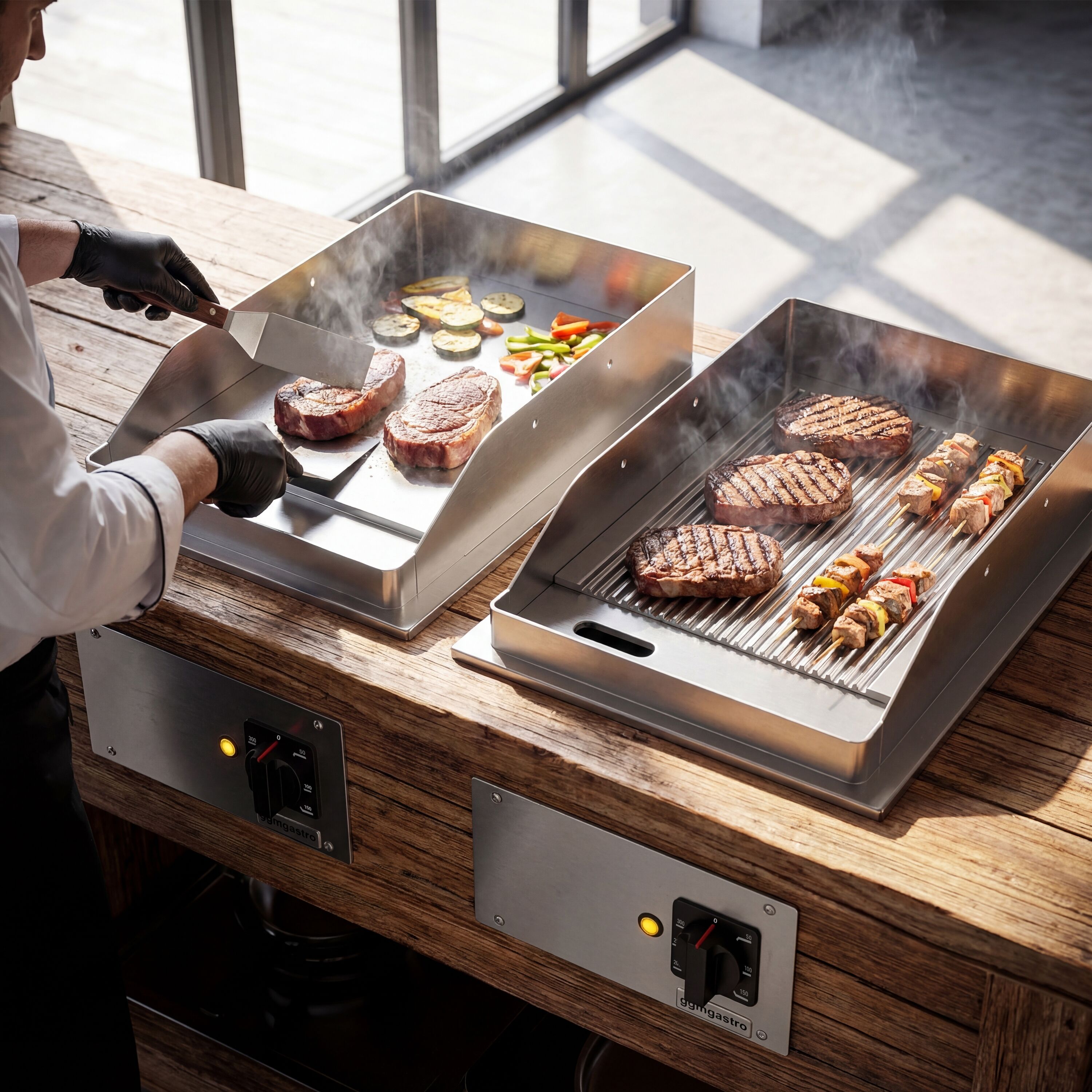 Plancha électrique - plaque acier - 4,5 kW - Lisse - Surface de cuisson : 344x484mm