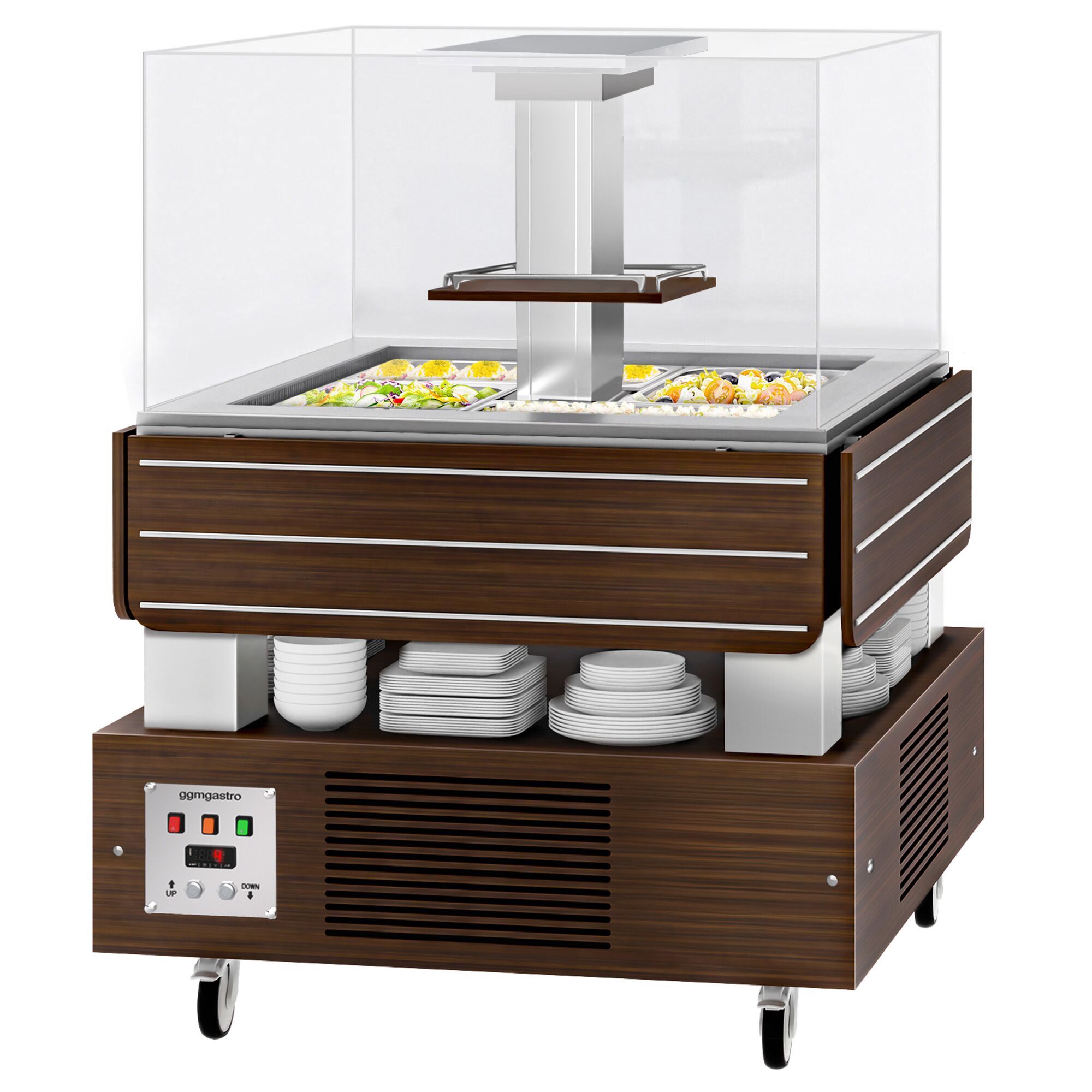 Salatbar Kaltbuffet DUBLIN - 1600mm - mit geradem Glasaufsatz - für 4x GN 1/1 - Braun
