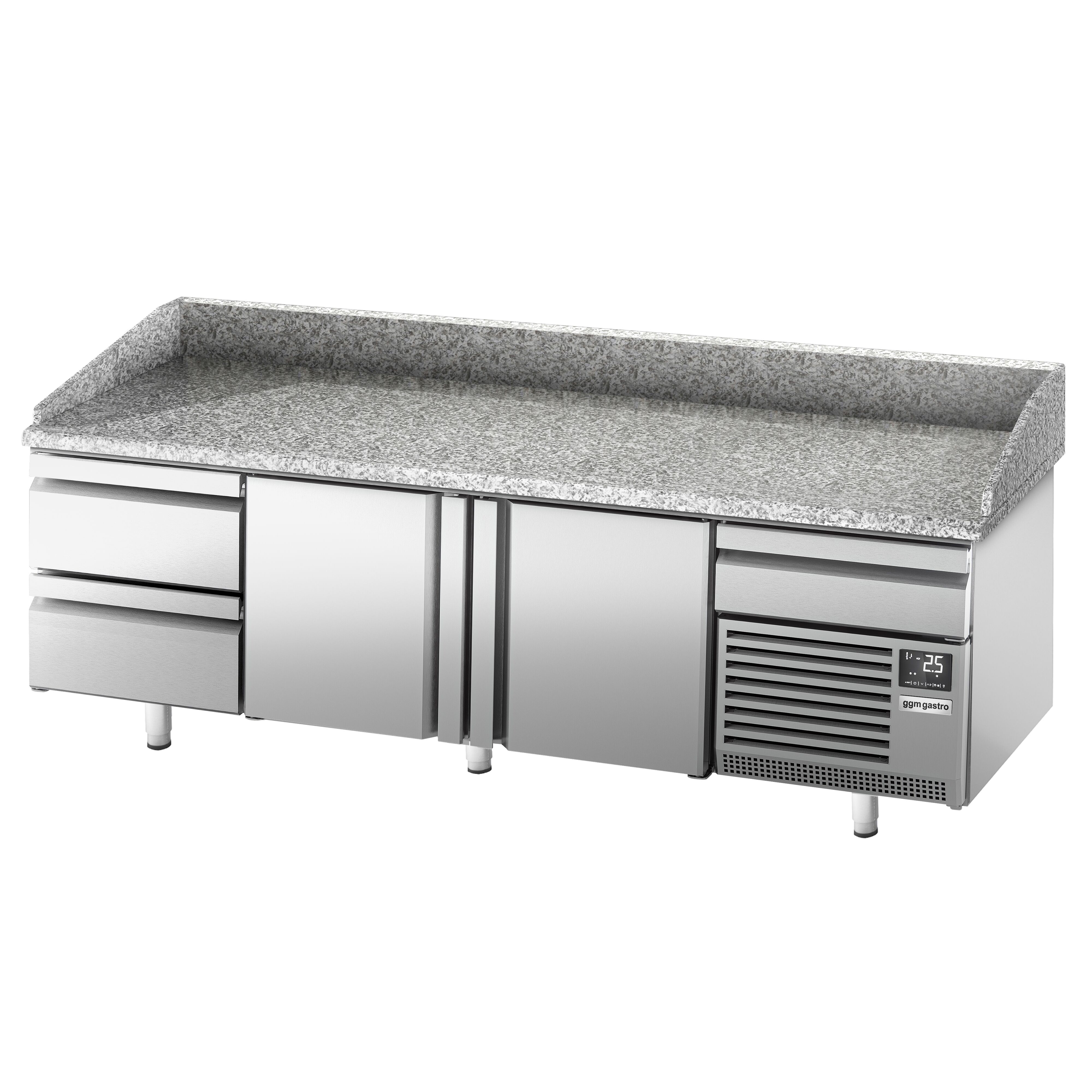 Commercial Pizza Prep Counter - Granite Top PREMIUM PLUS - 3305x800mm - with 3 doors & 3 drawers