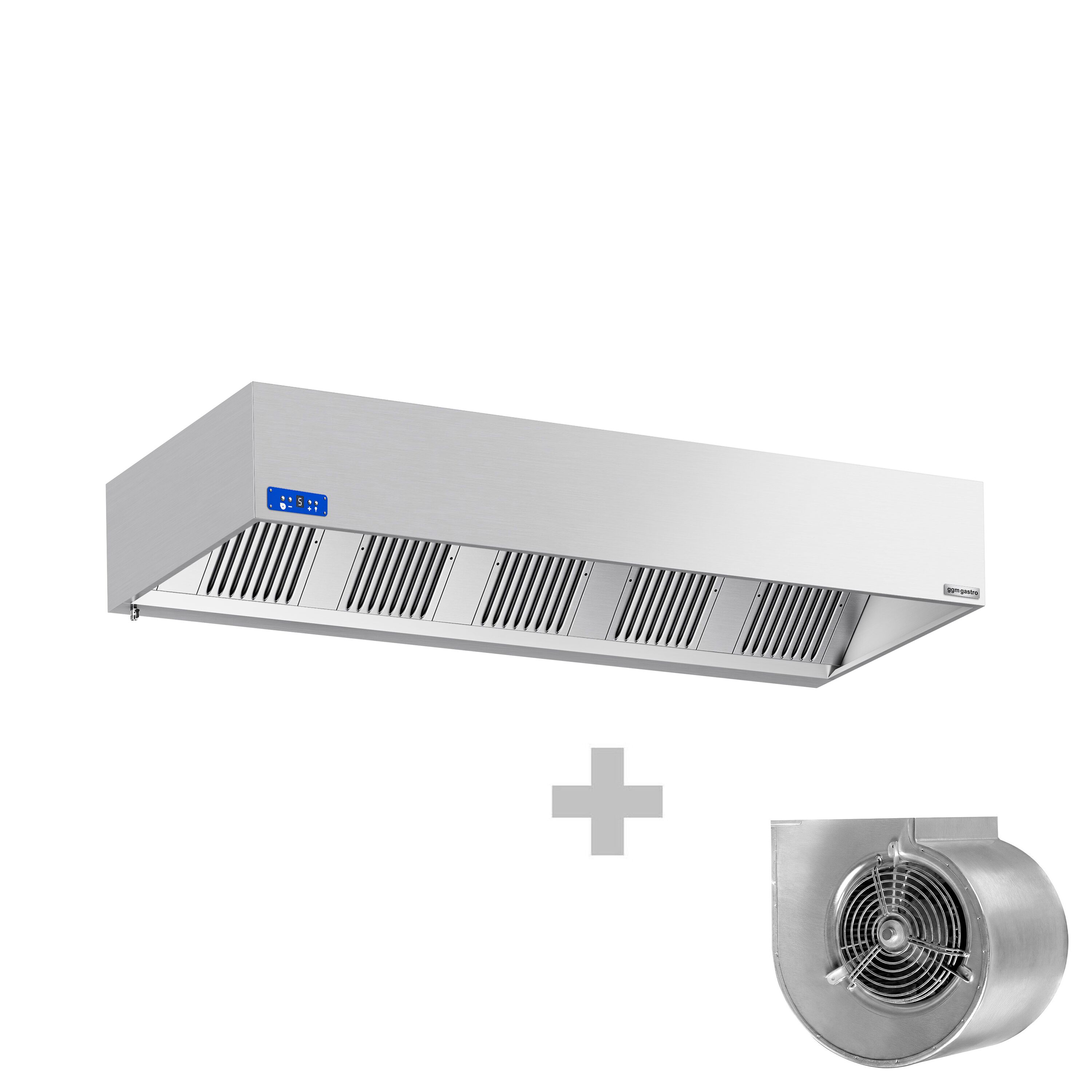 Commercial Wall-Mounted Extractor Hood  with Motor  – 2800mm – with Speed Controller, Baffle Filters & Lighting
