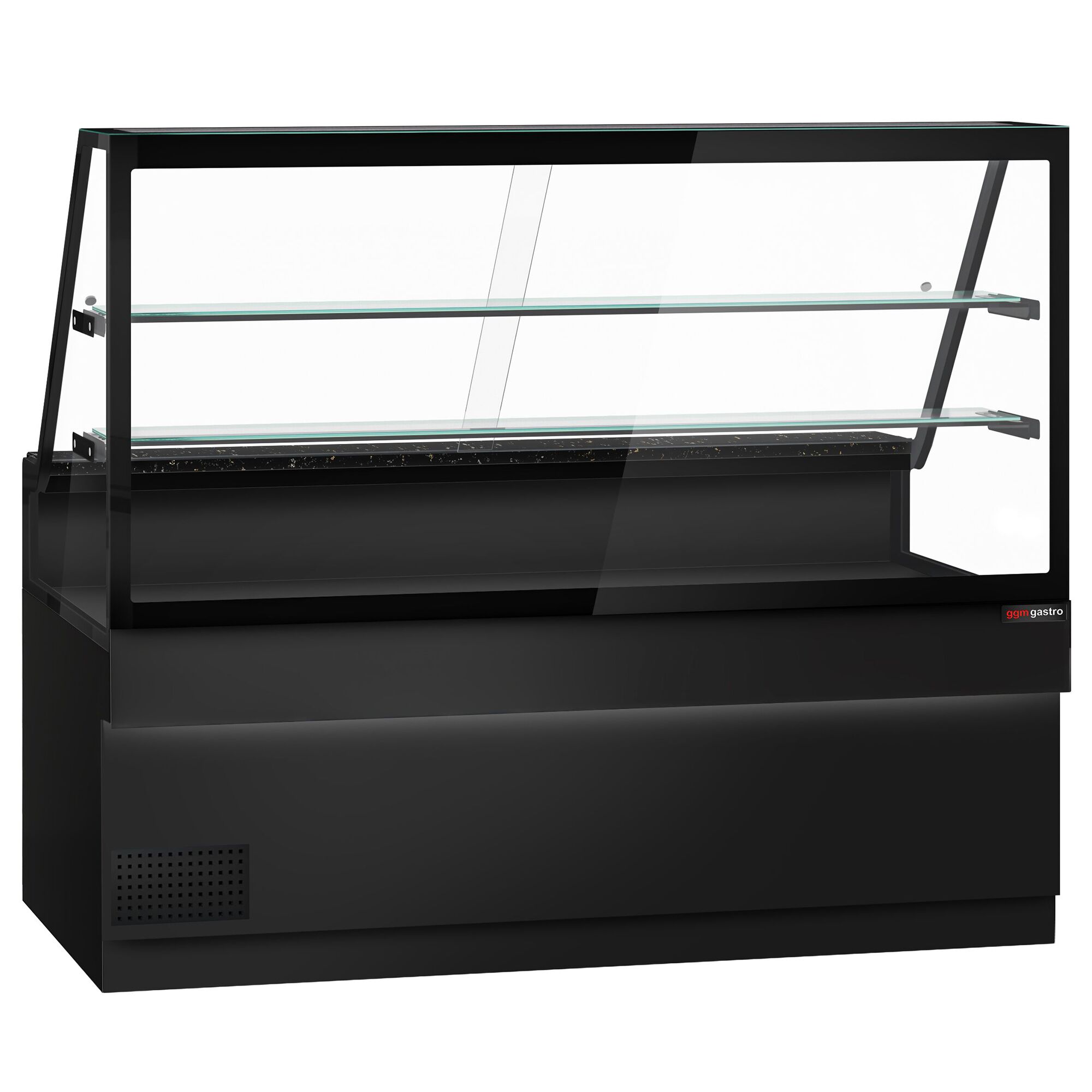 Serve Over Counter TORONTO - 2000mm - double glazing - black front - with 2 shelves - granite worktop