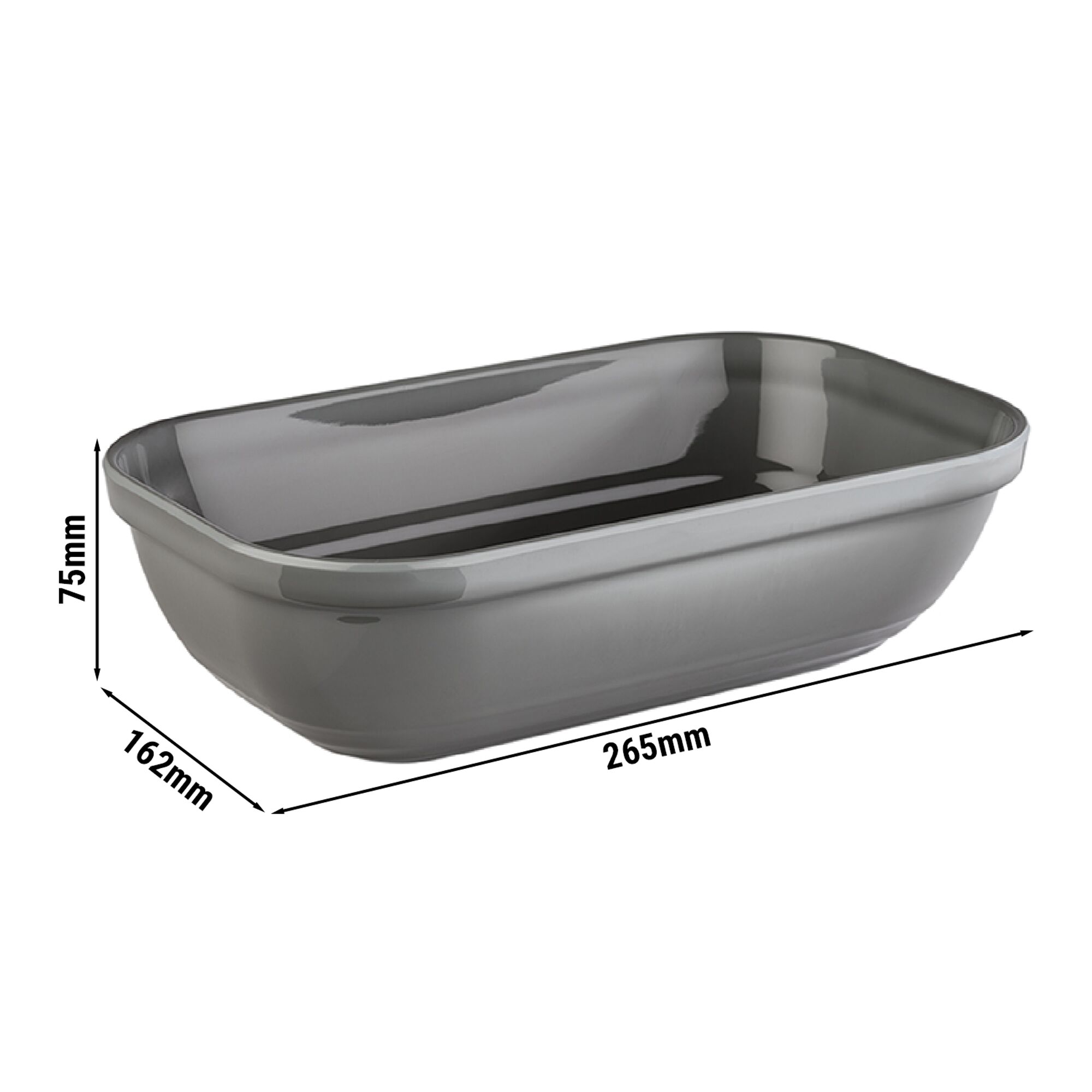 (6 pcs) Bac GN 1/4 - EMMA - Mélamine - 1,5L - rectangulaire - 265x162mm - Profondeur : 75mm - Gris