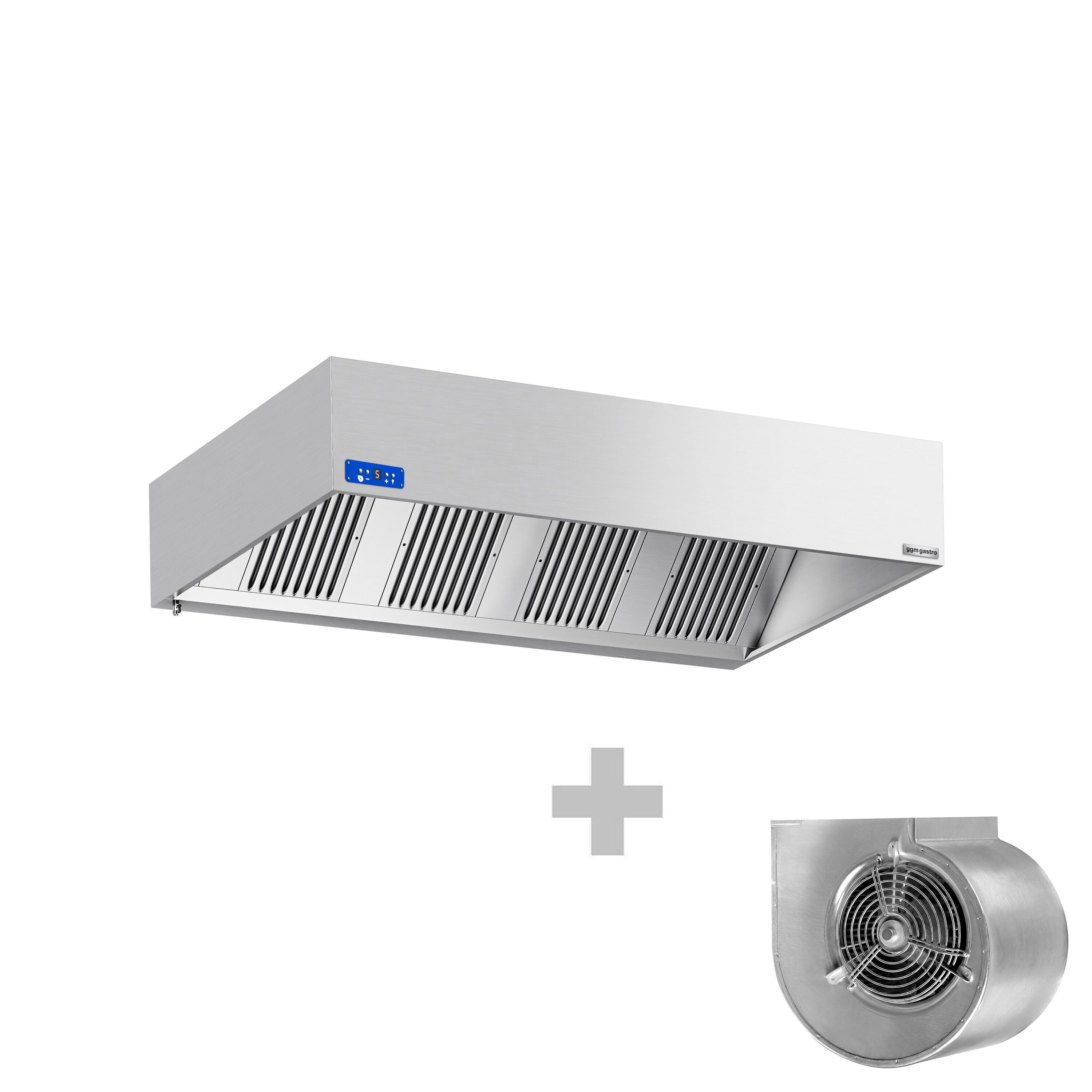 Commercial Wall-Mounted Extractor Hood  with Motor  - 2400mm - with Speed Controller, Baffle Filters & Lighting