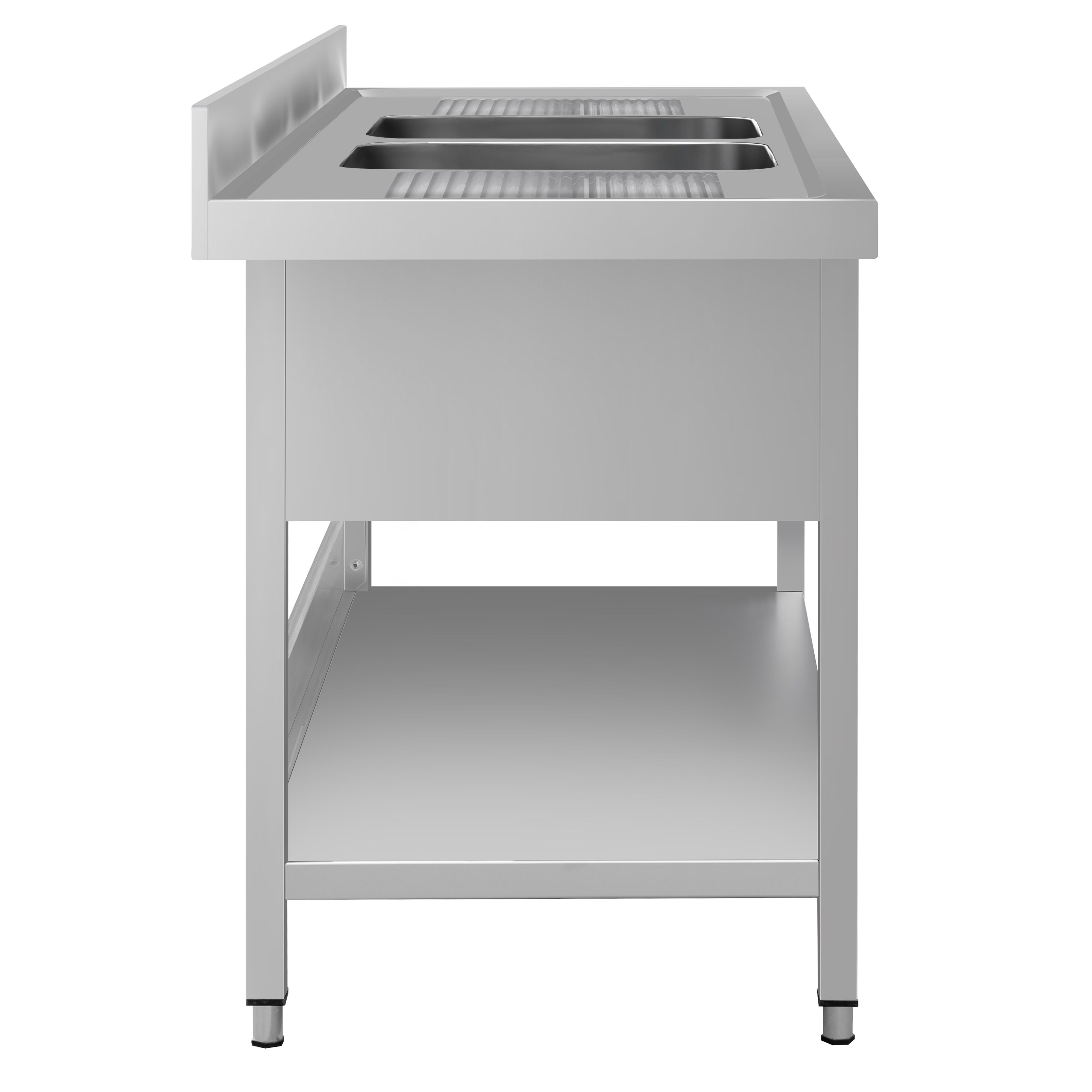 Plonge en inox ECO - 1800x700mm - avec étagère basse - 2 bacs au centre