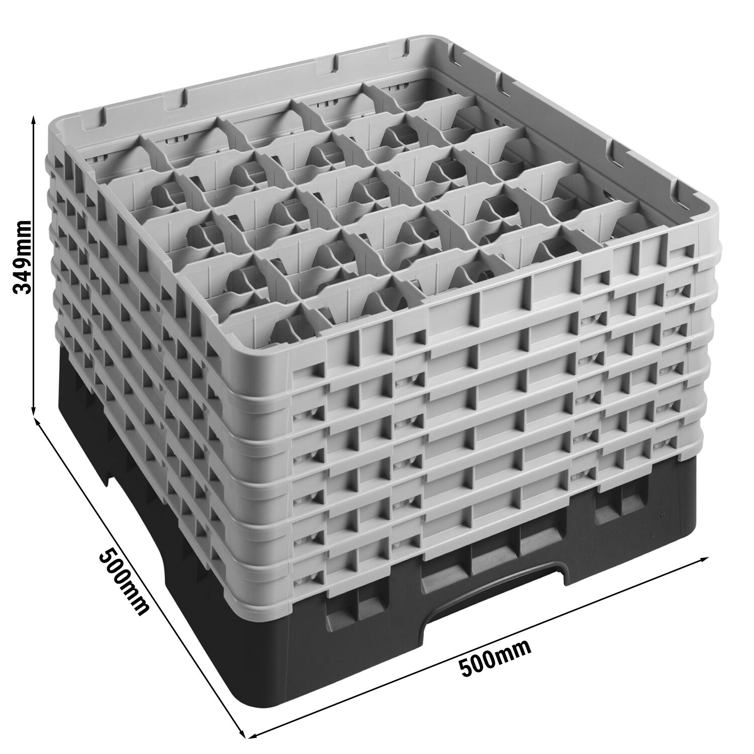 CAMBRO | CAMRACK® – Glasdiskkorg 1/1 – 25 fack – med 6 förlängare – 500x500 mm – Svart