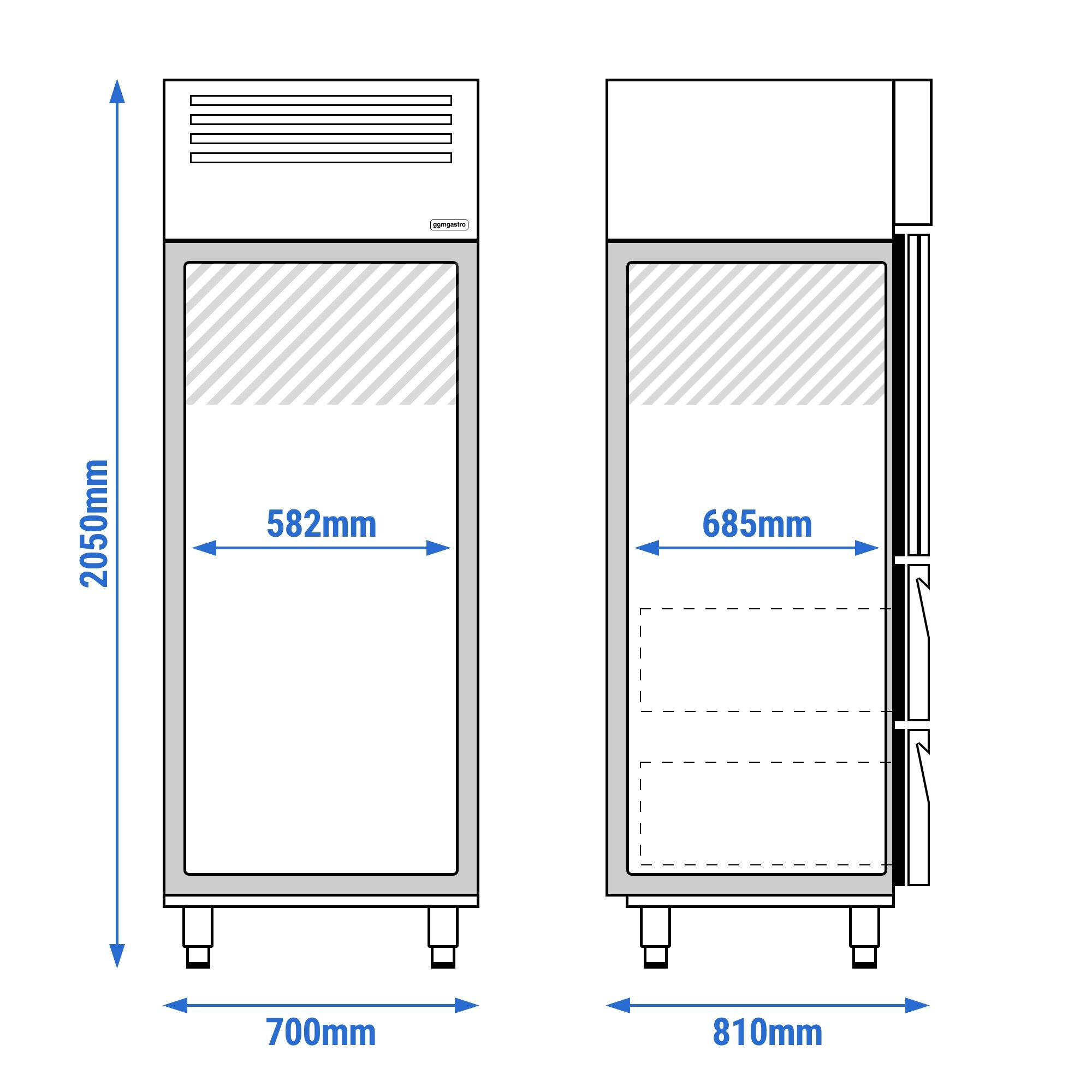 Armoire réfrigérée vitrée positive Inox AISI 304 PREMIUM - GN 2/1 - 700 L - avec 1 porte vitrée & 2 tiroirs & Glissières GN & 2 grilles GN 2/1