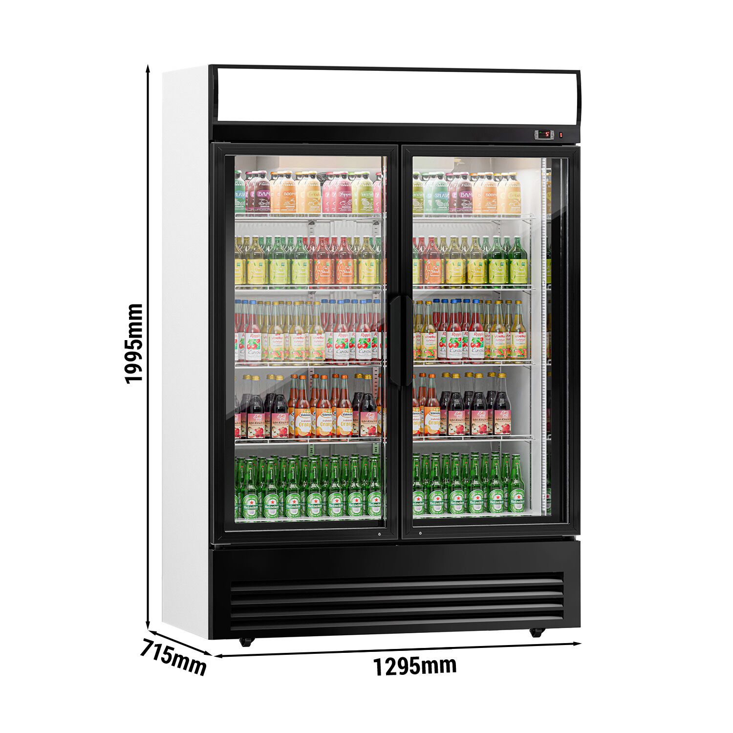 Vitrine réfrigérée à boissons - 1295mm - 880 L - 2 portes vitrées - éclairage LED - thermostat numérique - Noir - +2 à +8 °C