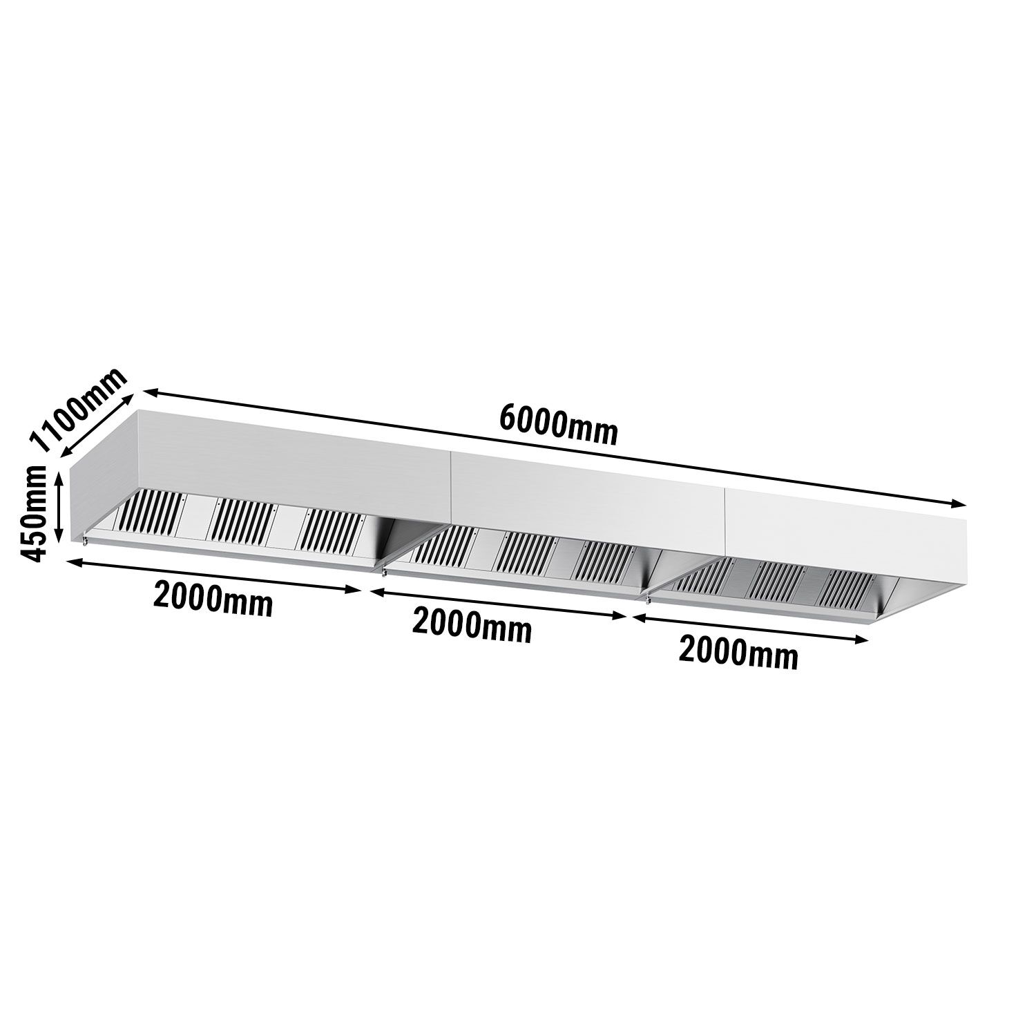Skříňová digestoř - 6000 mm - s filtrem a svítidlem